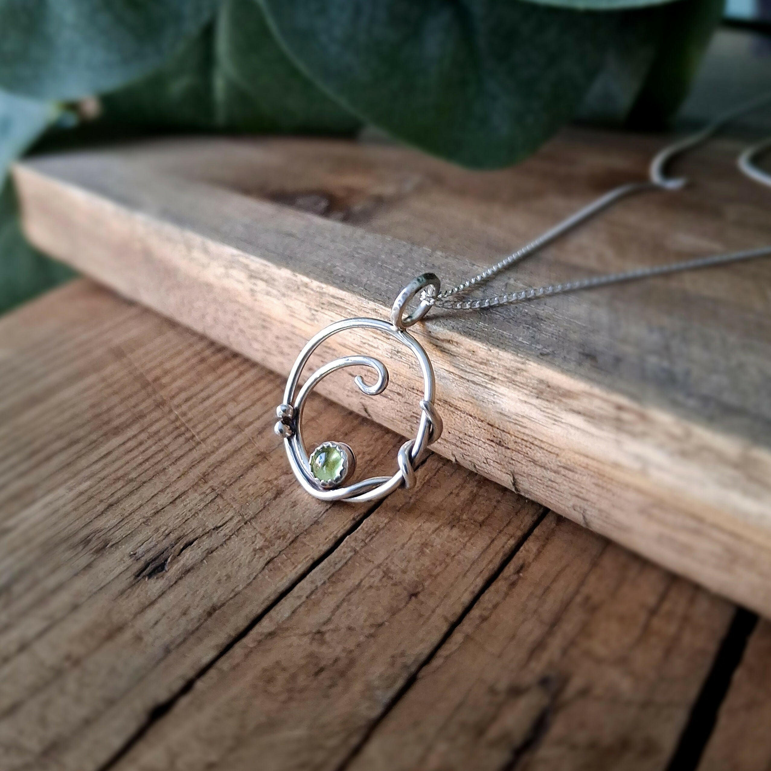 Handmade Silver Vine Necklace with Peridot