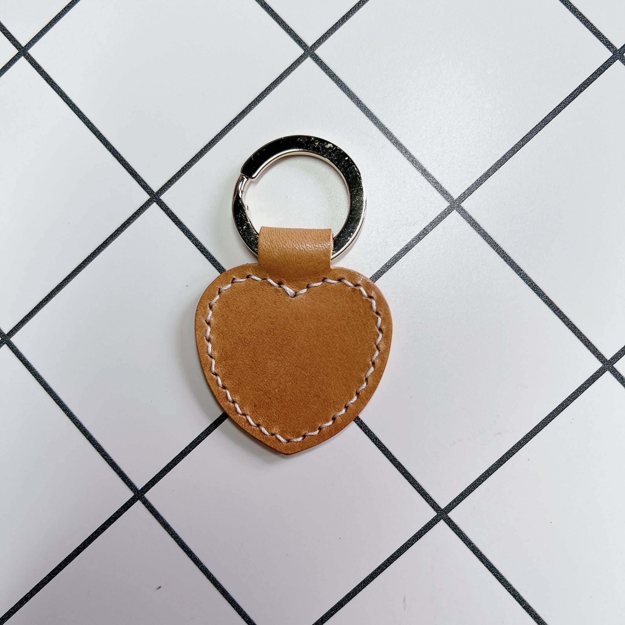 Heart Shaped Leather Keyring - Blank