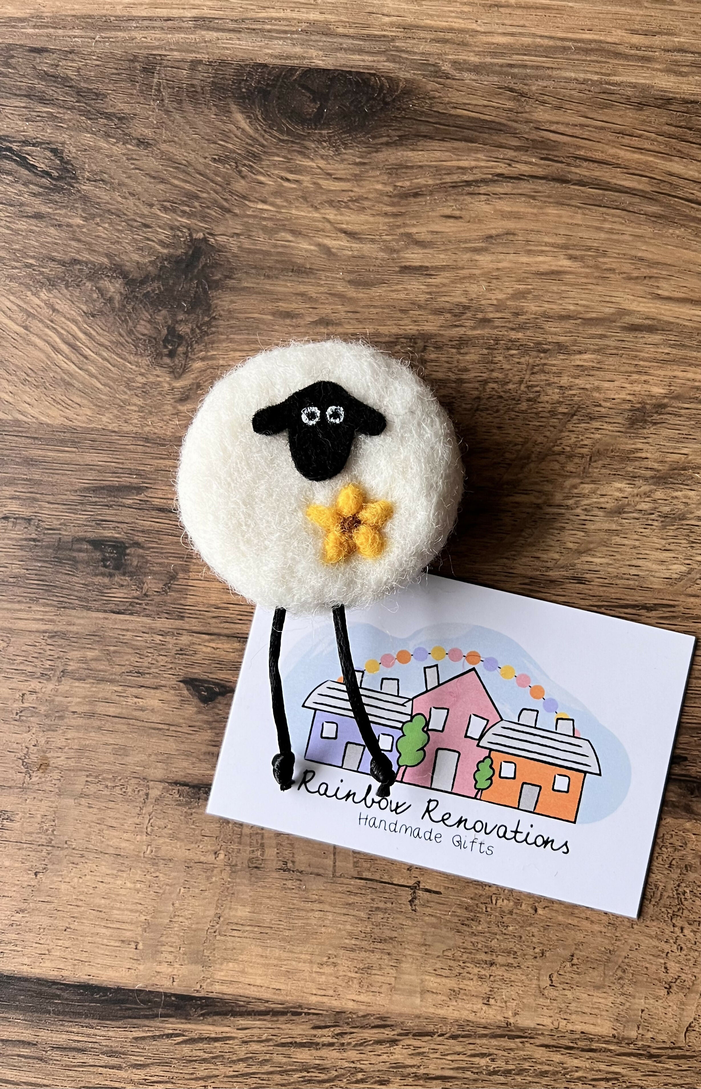 Felted Sheep with Flower Magnet