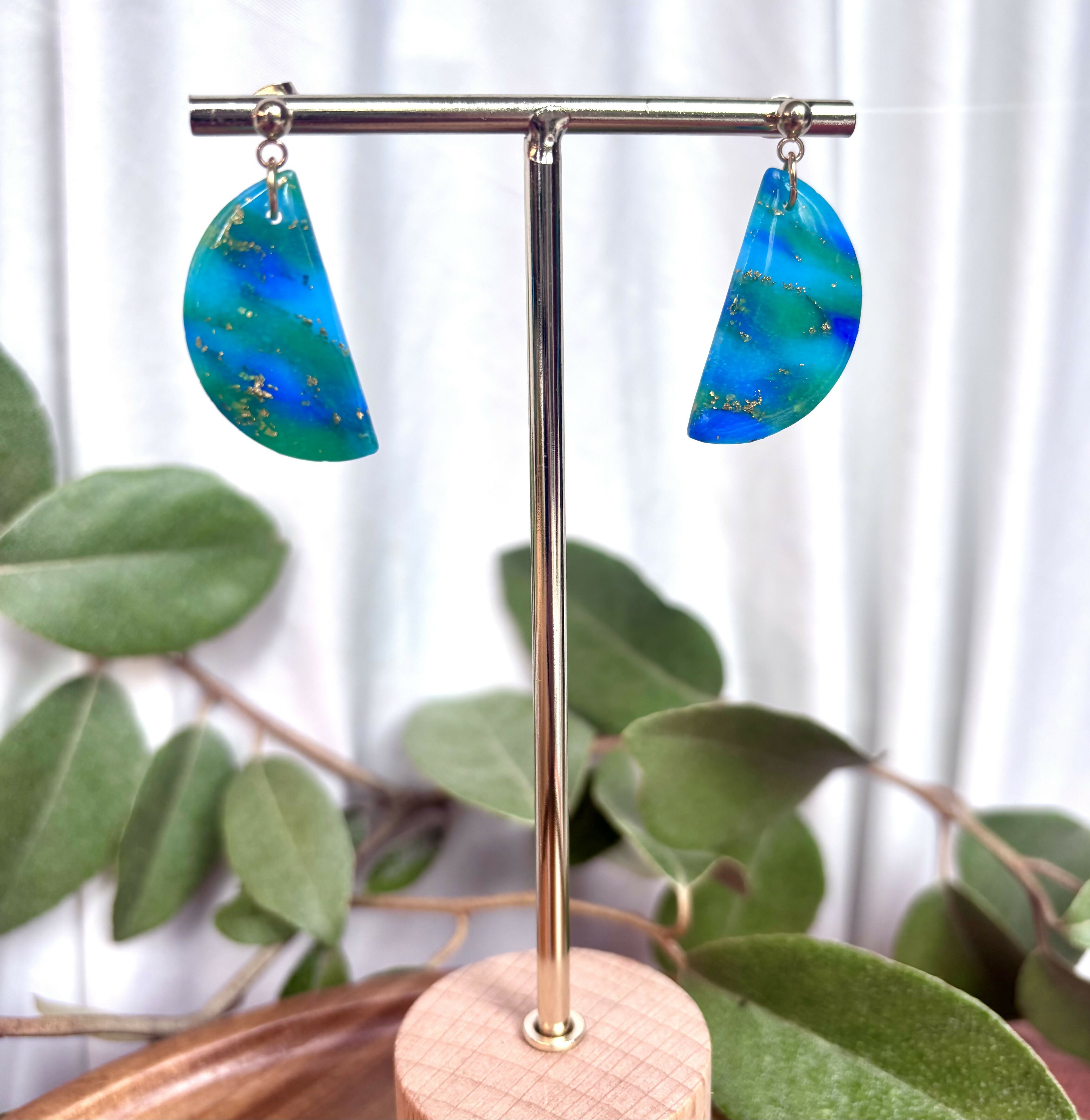 Ocean Dream Collection - Medium Semi Circle Polymer Clay Earrings
