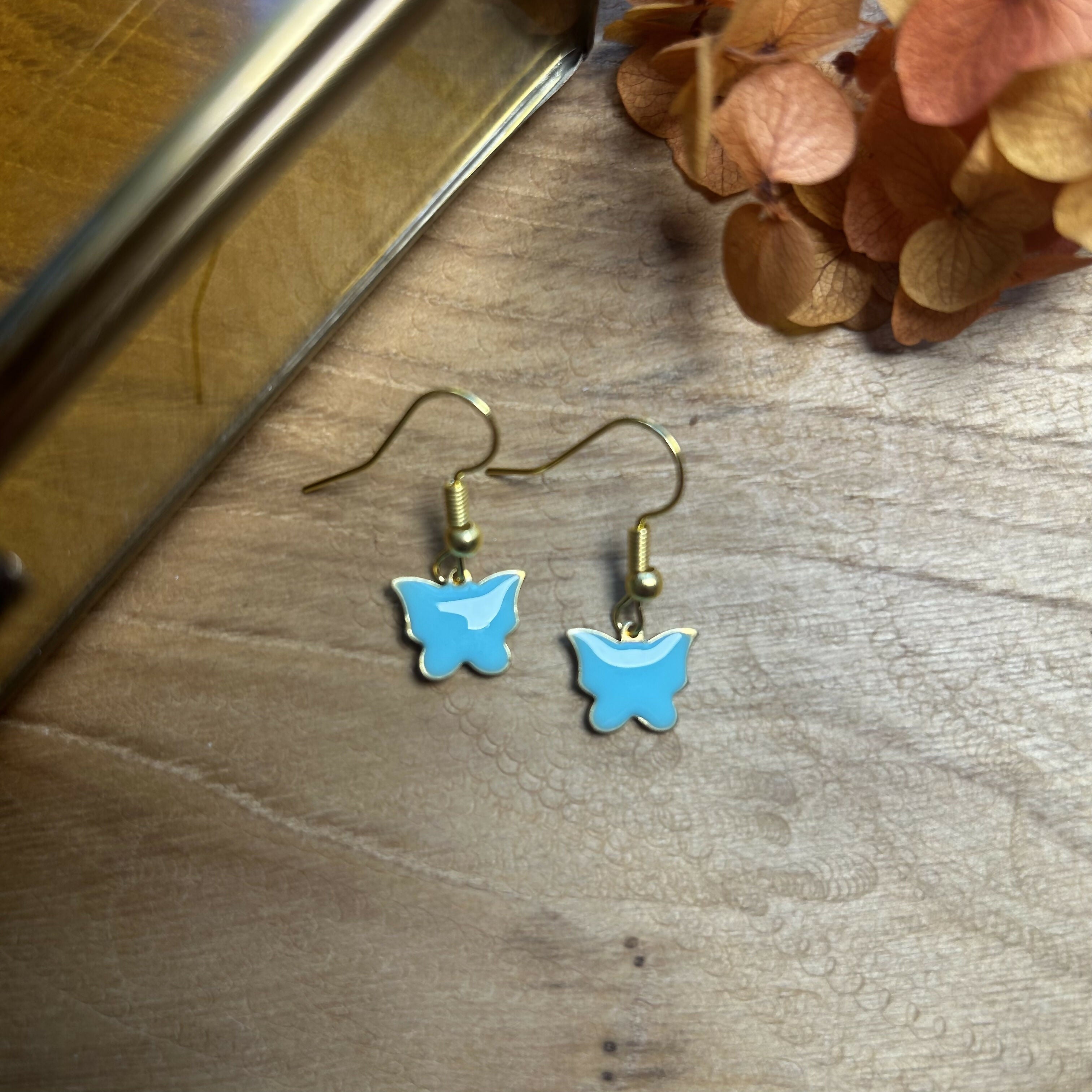Lovely Turquoise Enamel Butterfly Earrings