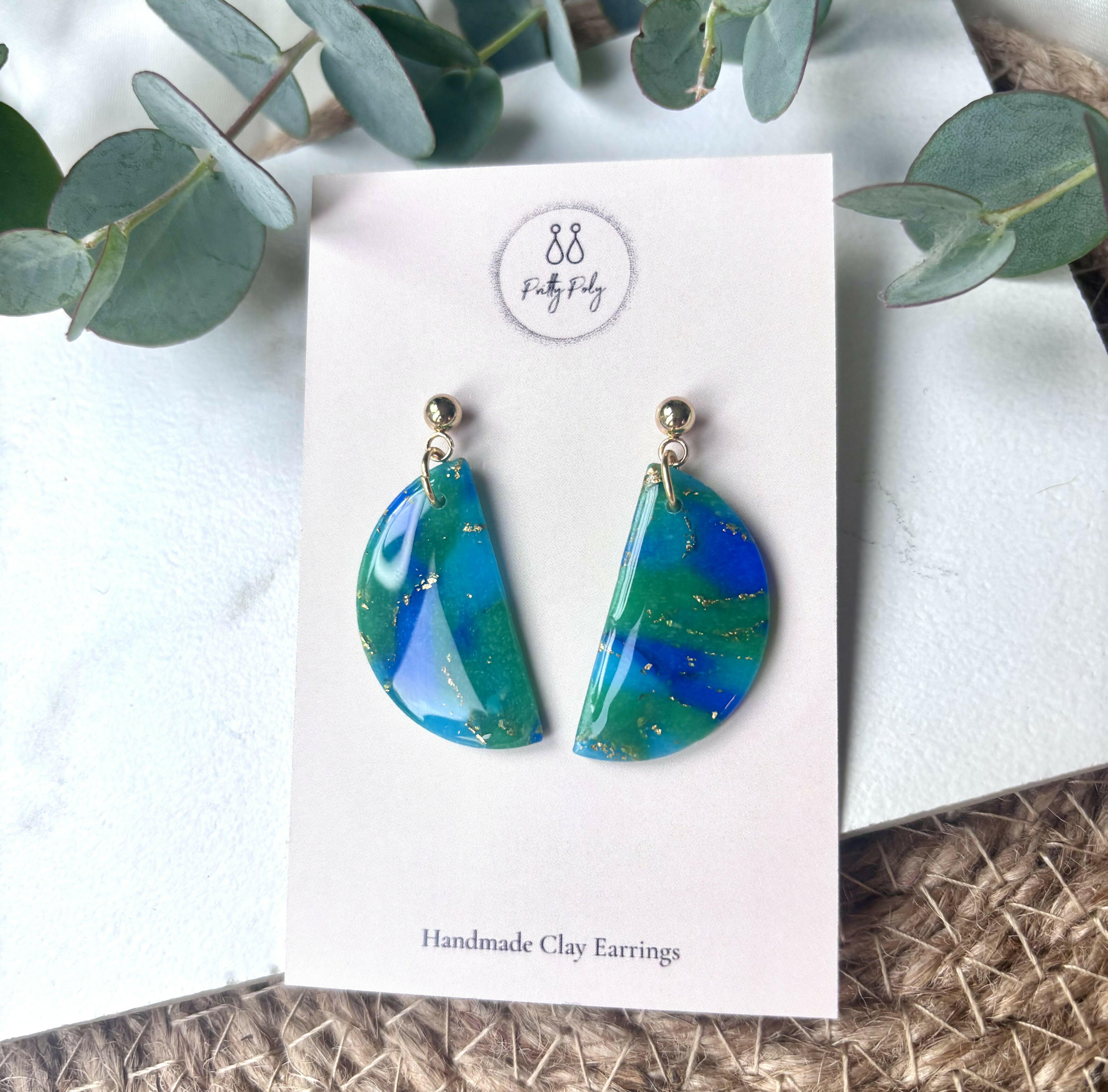 Ocean Dream Collection - Medium Semi Circle Polymer Clay Earrings
