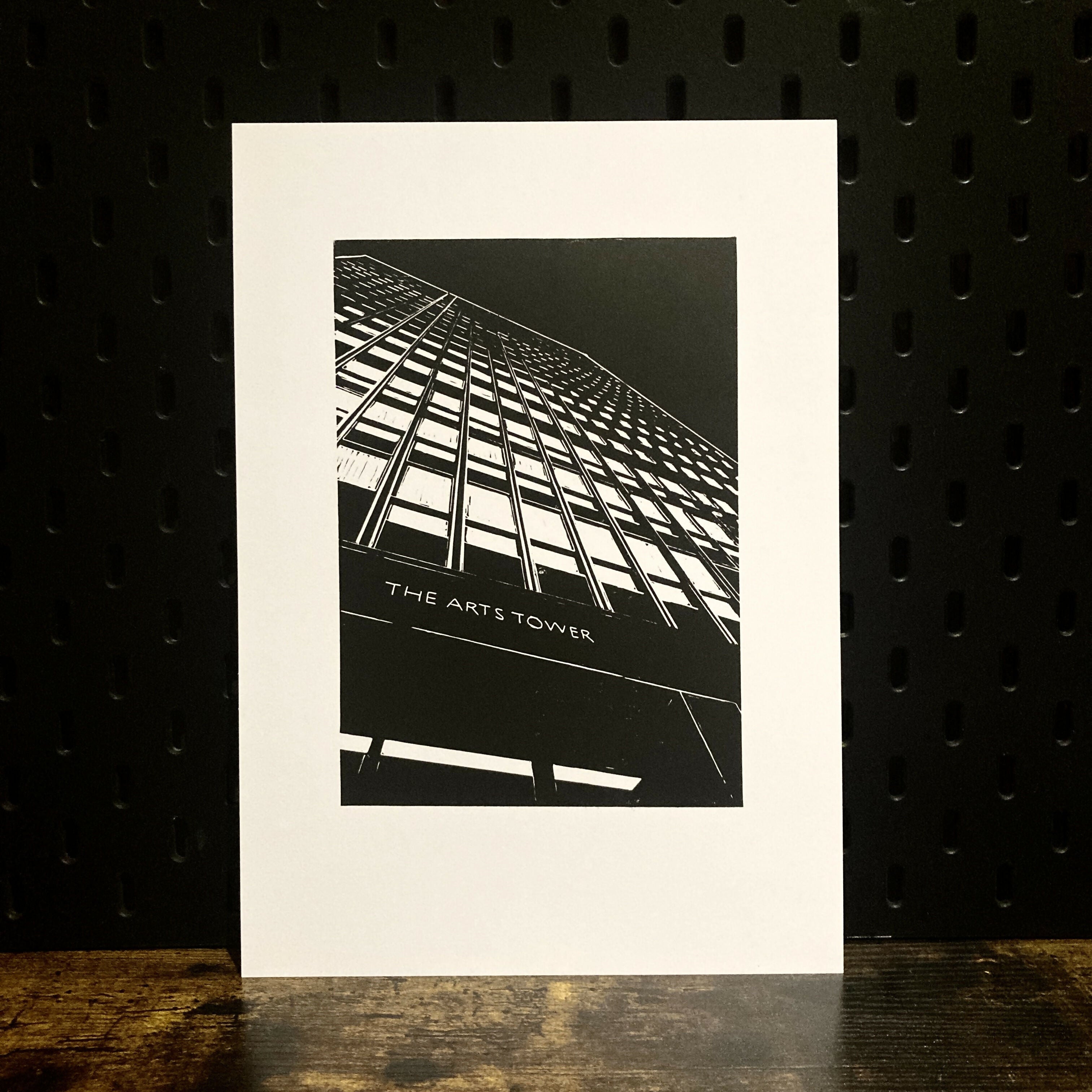 Arts Tower - A4 Hand Carved Lino Print On Card