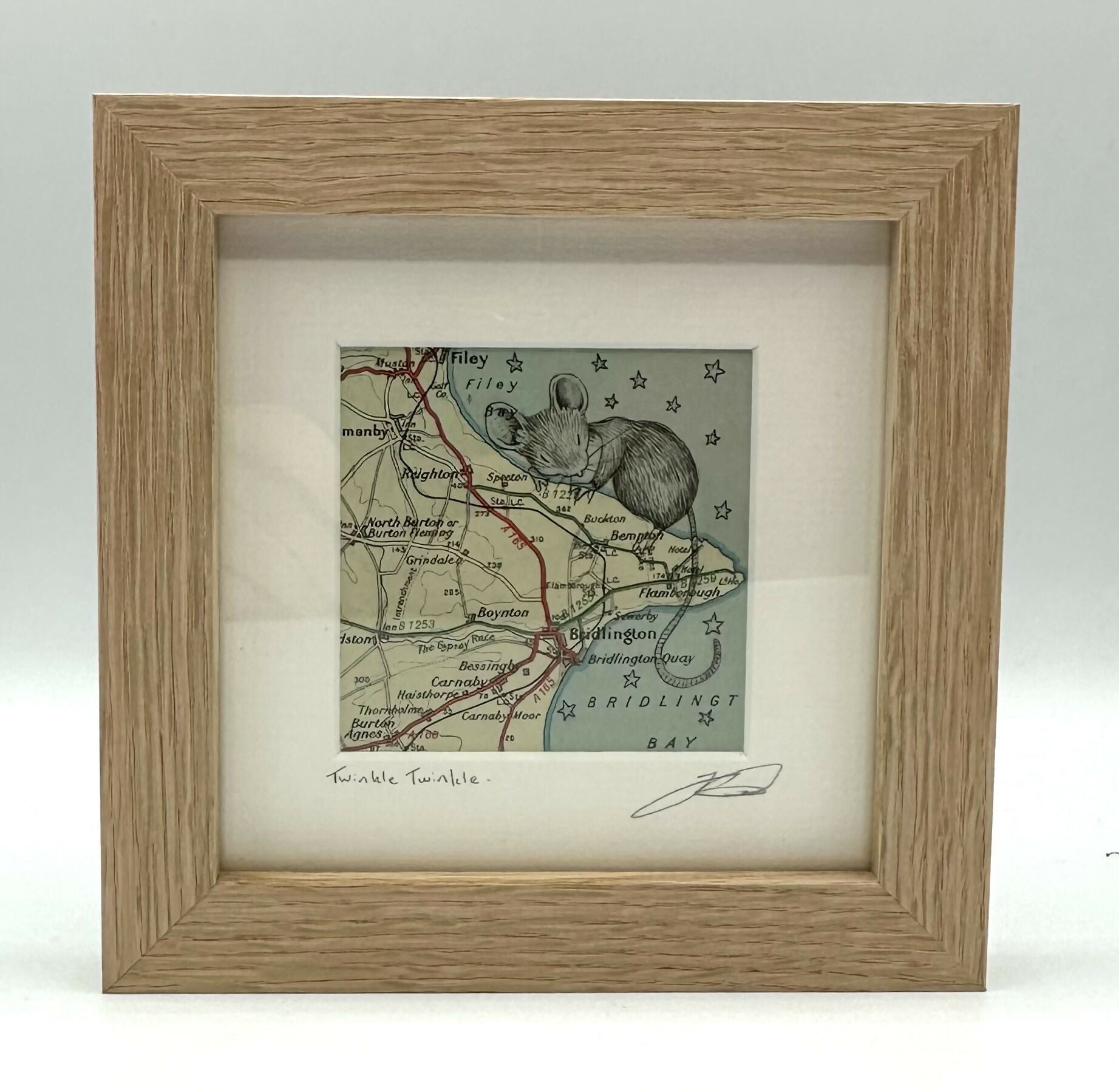 Twinkle Twinkle - Original Pen Drawing on Vintage Map (FLAMBOROUGH/FILEY) by Jenny Davies