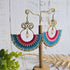 Pink Rose Quartz Statement Earrings; Handmade Bohemian Macramé Earrings With Gold Spiral Wirework