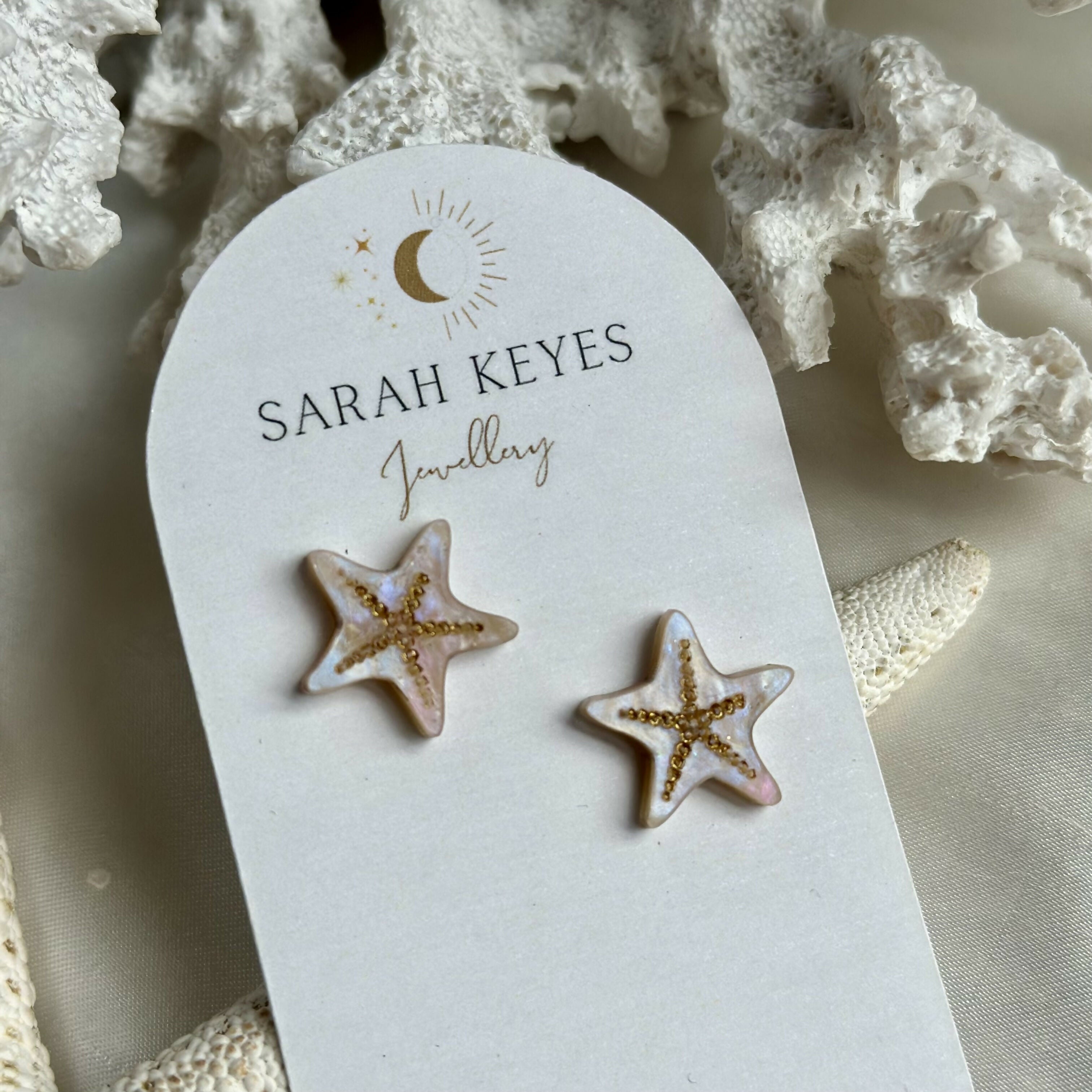 Gold Engraved Starfish Studs