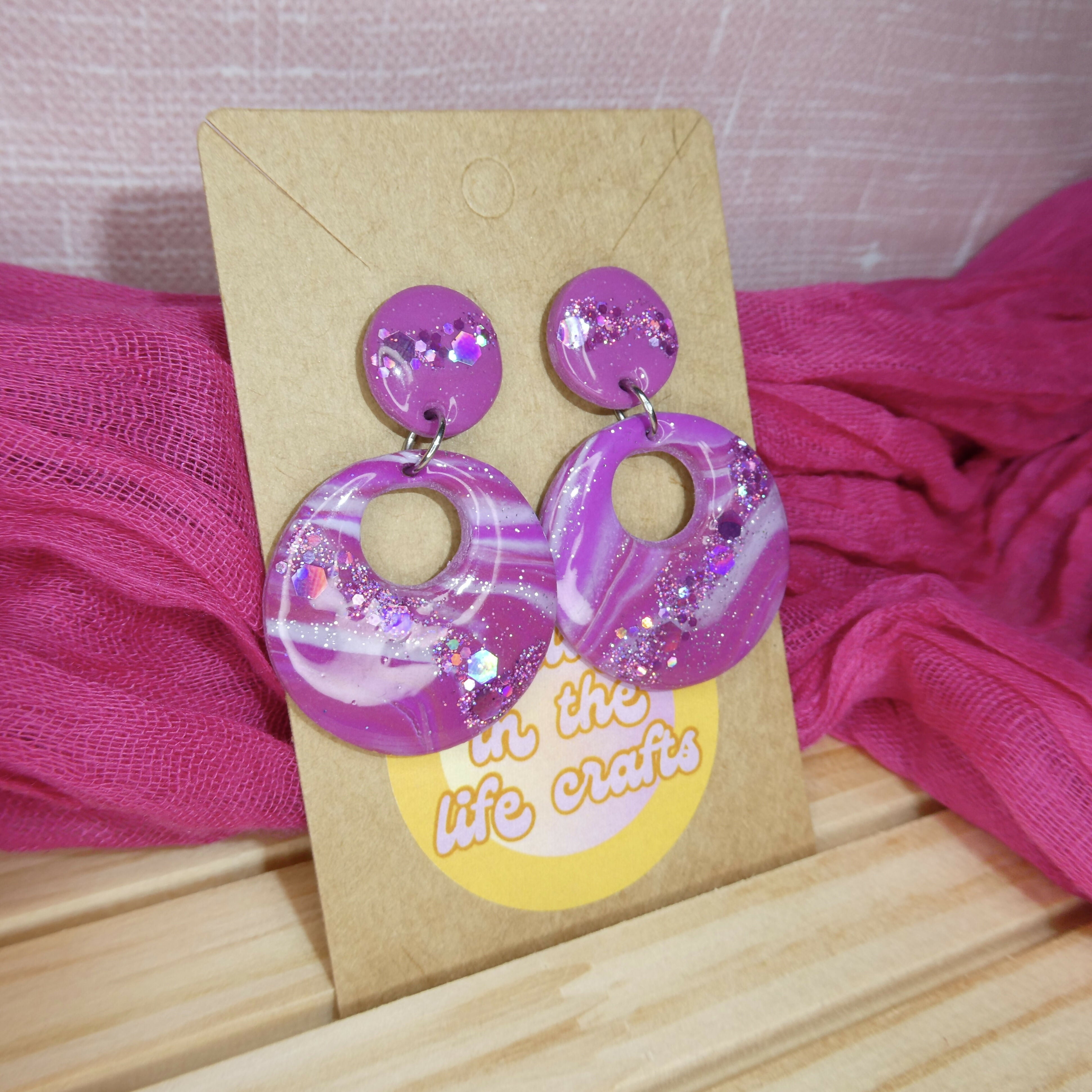 Swirly Pink Glitter Polymer Clay Earrings