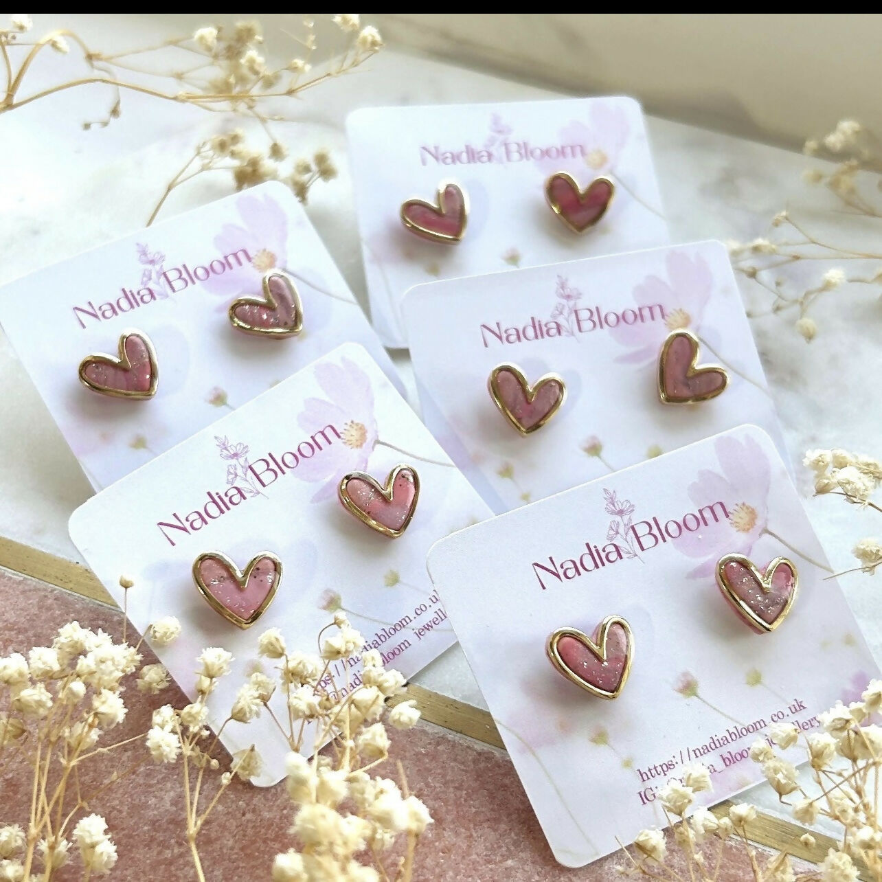 Pink and Beige Heart Studs