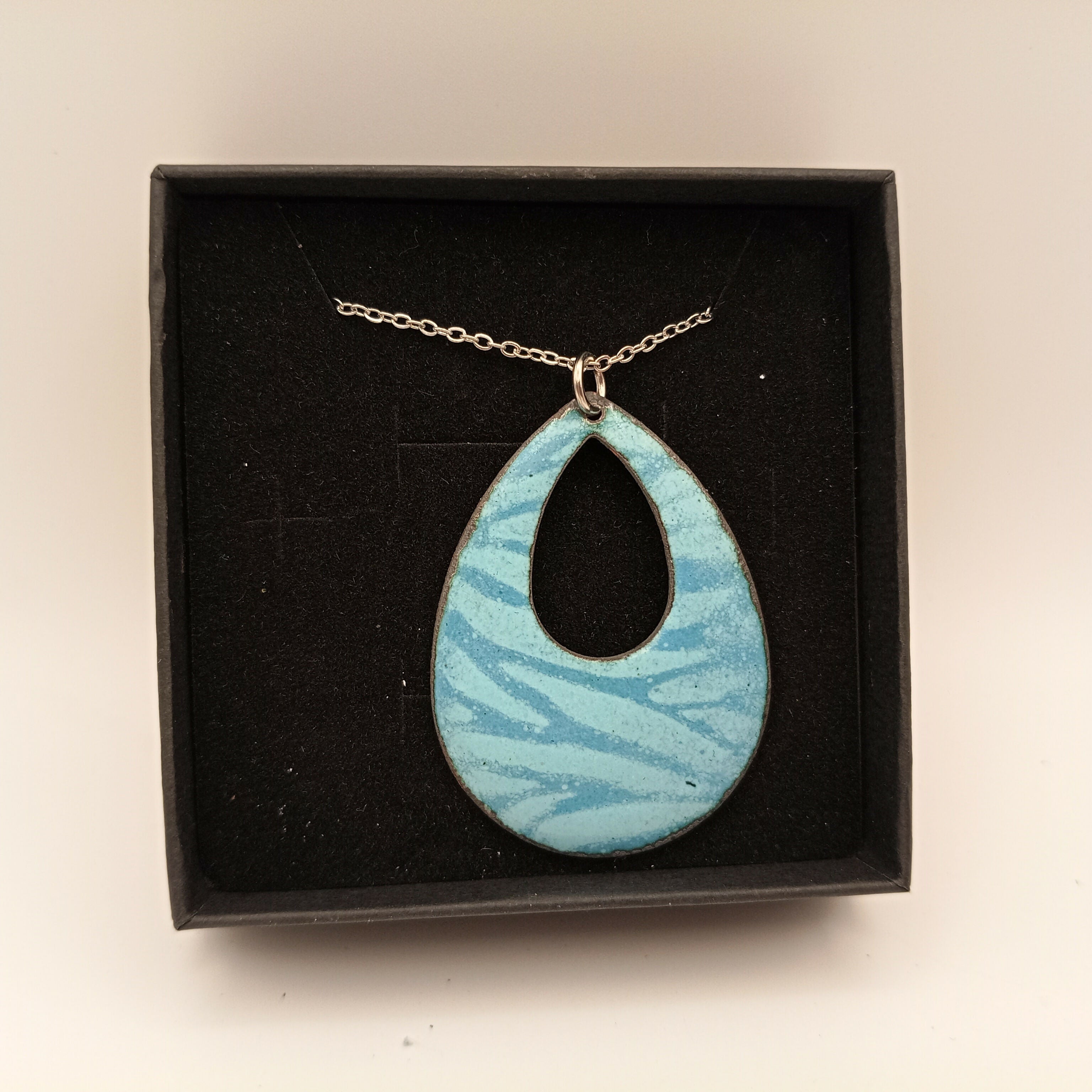 Pale Blue and Dark Blue Striped Enamel Pendant