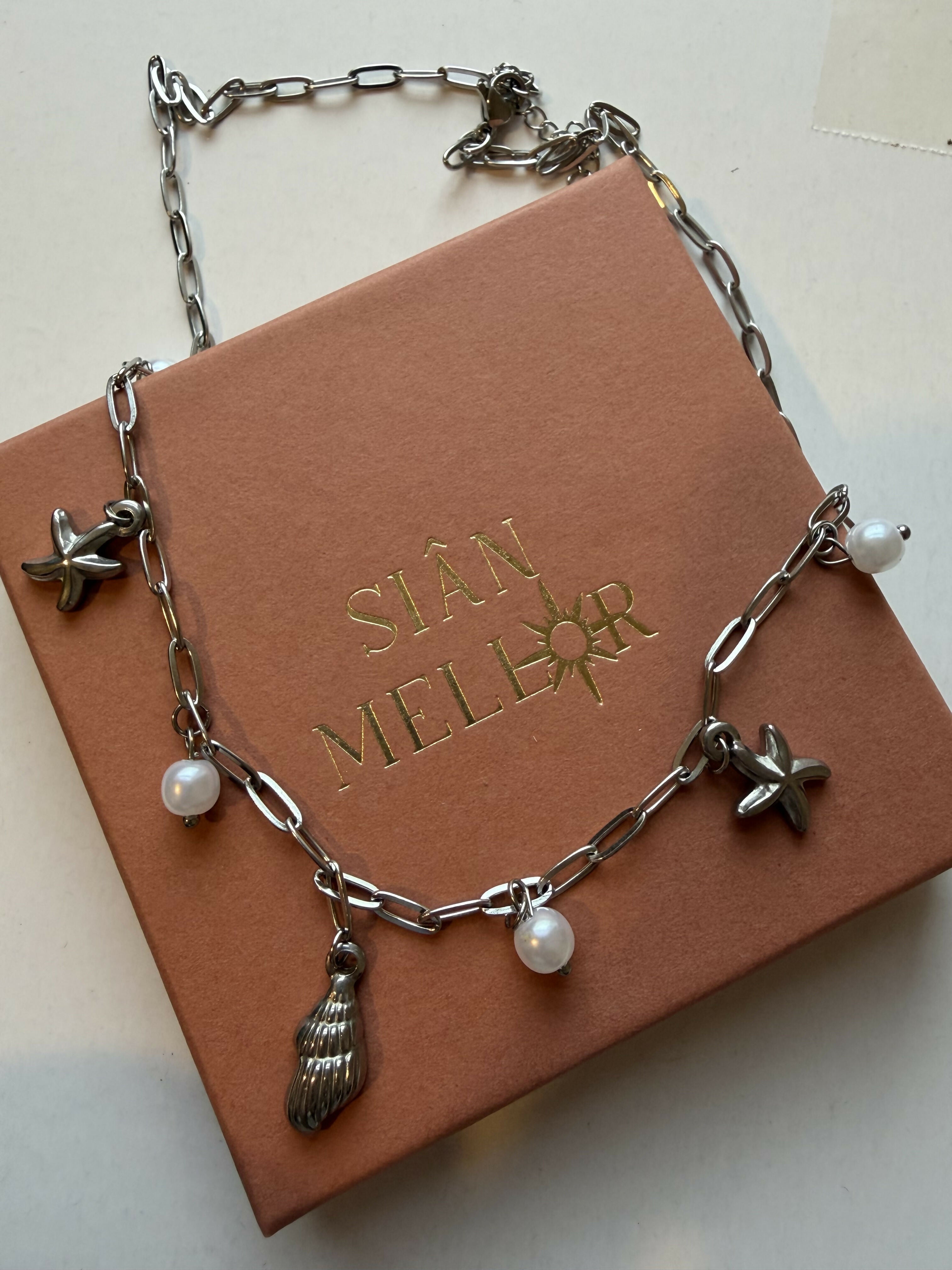 Seashell & Pearl Charm Necklace - Silver