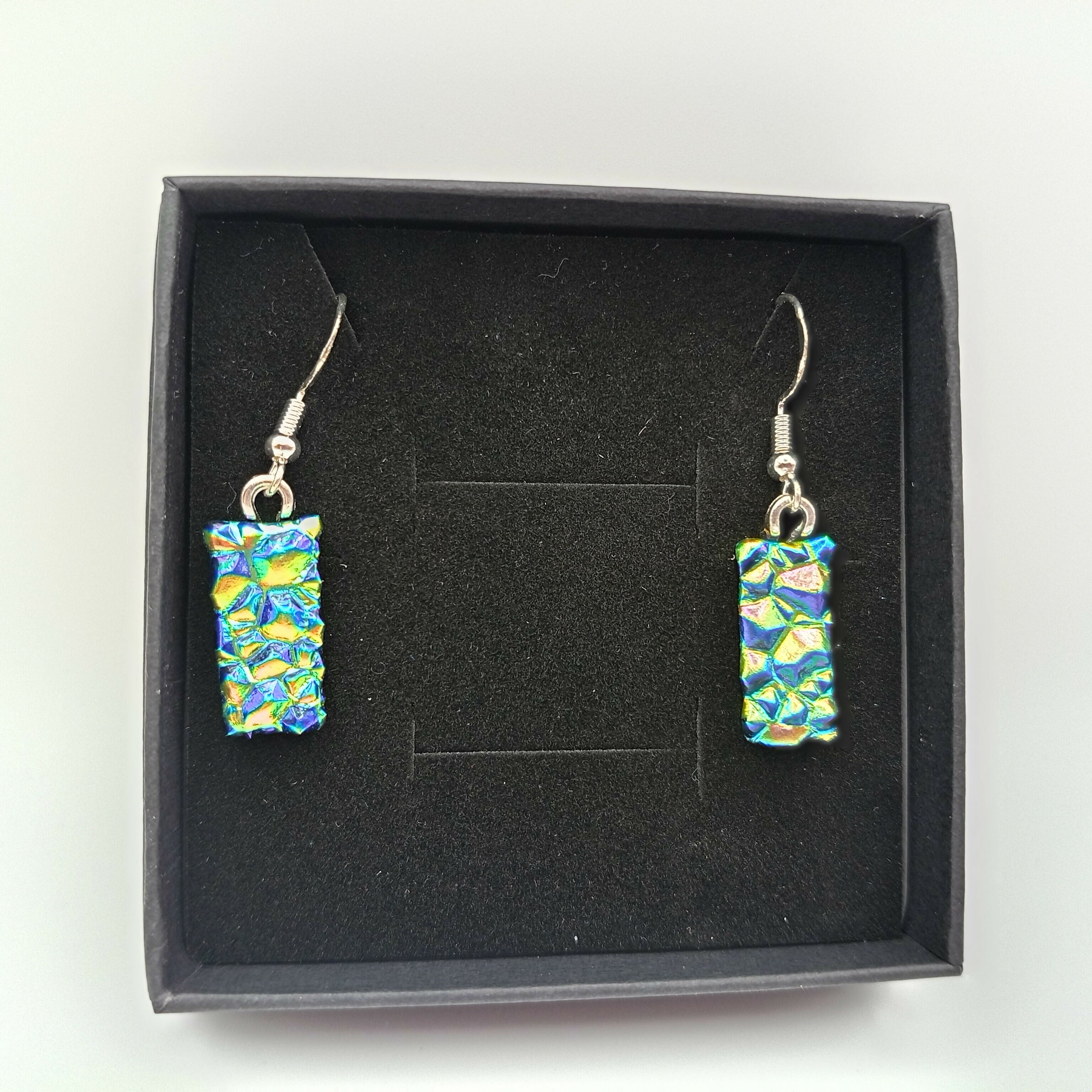 Blue and Green Rippled Dichroic Earrings