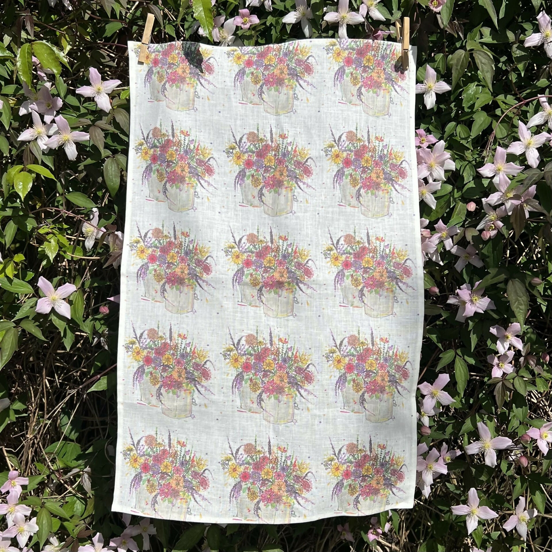 Linen Tea Towel - Summer Garden Pots