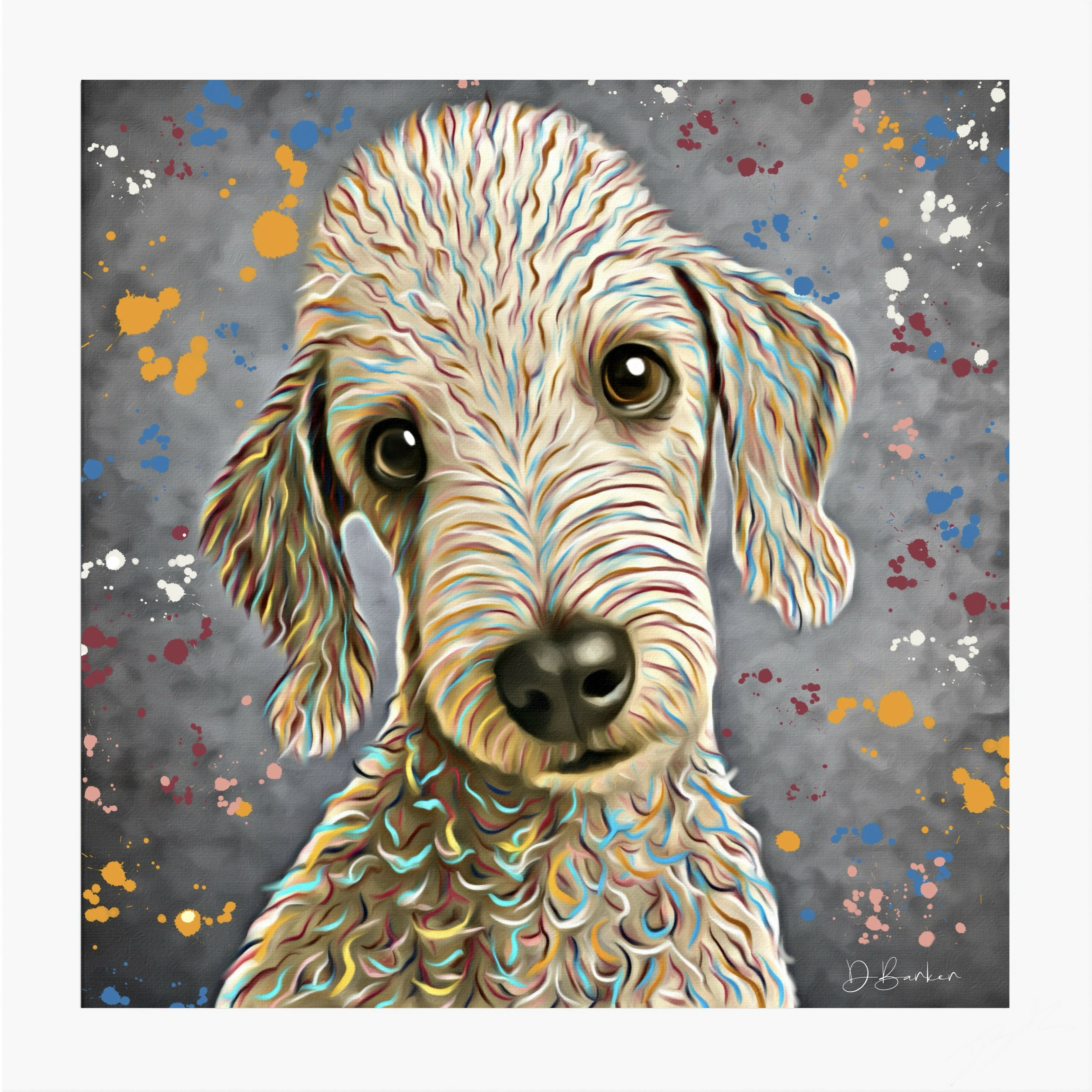 BEDLINGTON TERRIER DOG - COLOUR SPLASH MOUNTED ARTWORK.