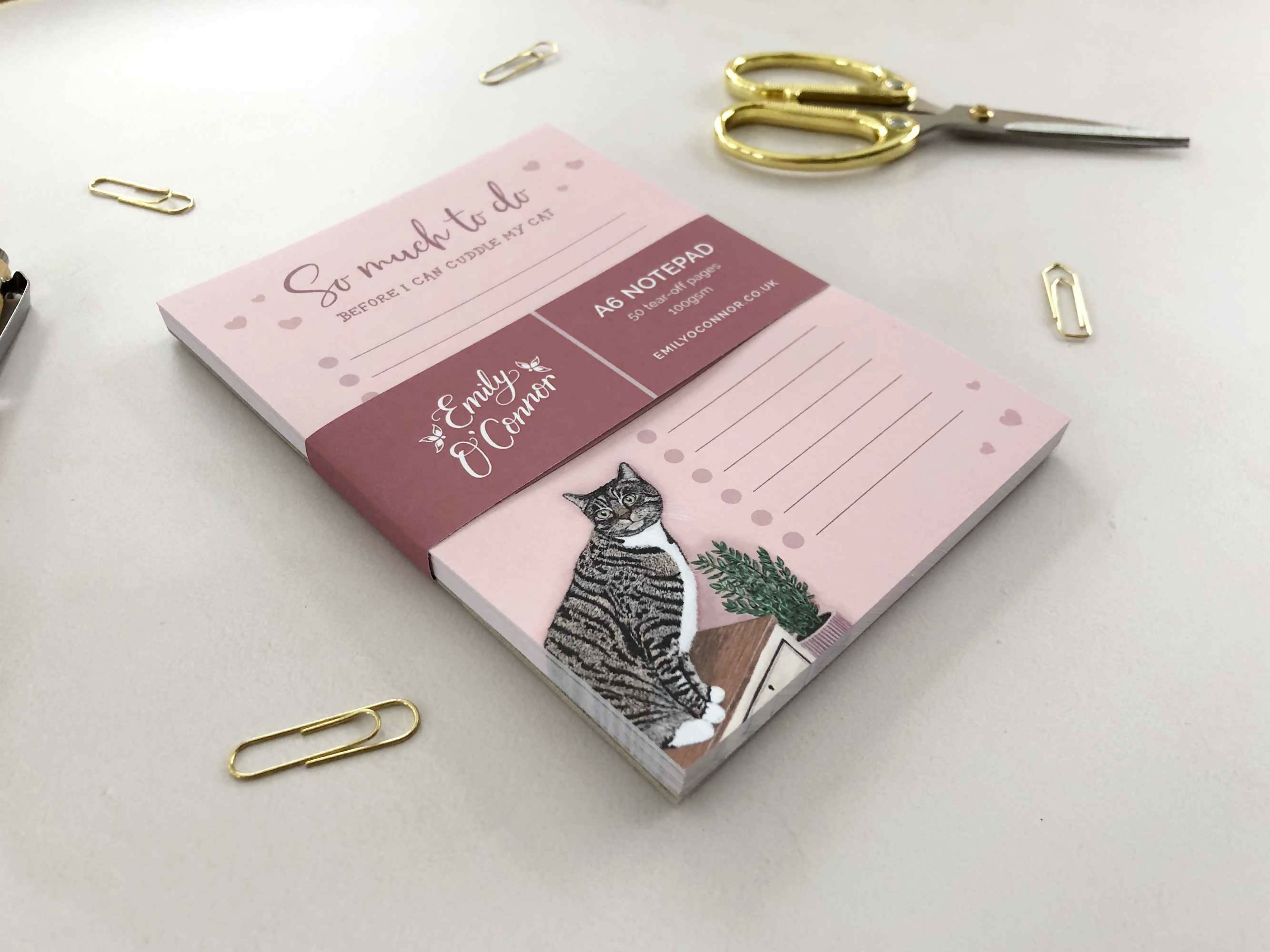 Tabby Cat A6 Notepad Pink