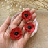Red Poppy Drop Earrings with Textured Black Centre