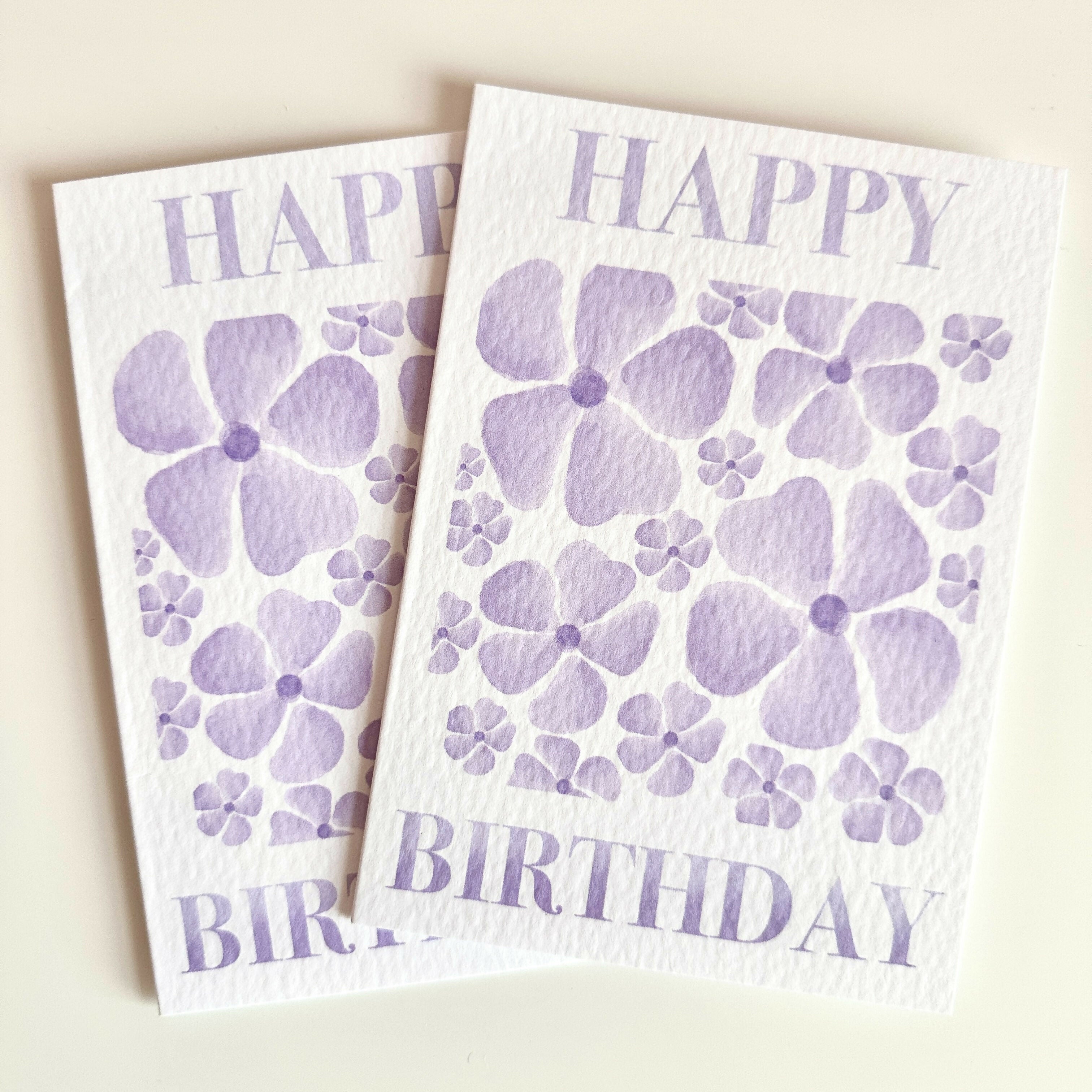Purple Floral Happy Birthday Card