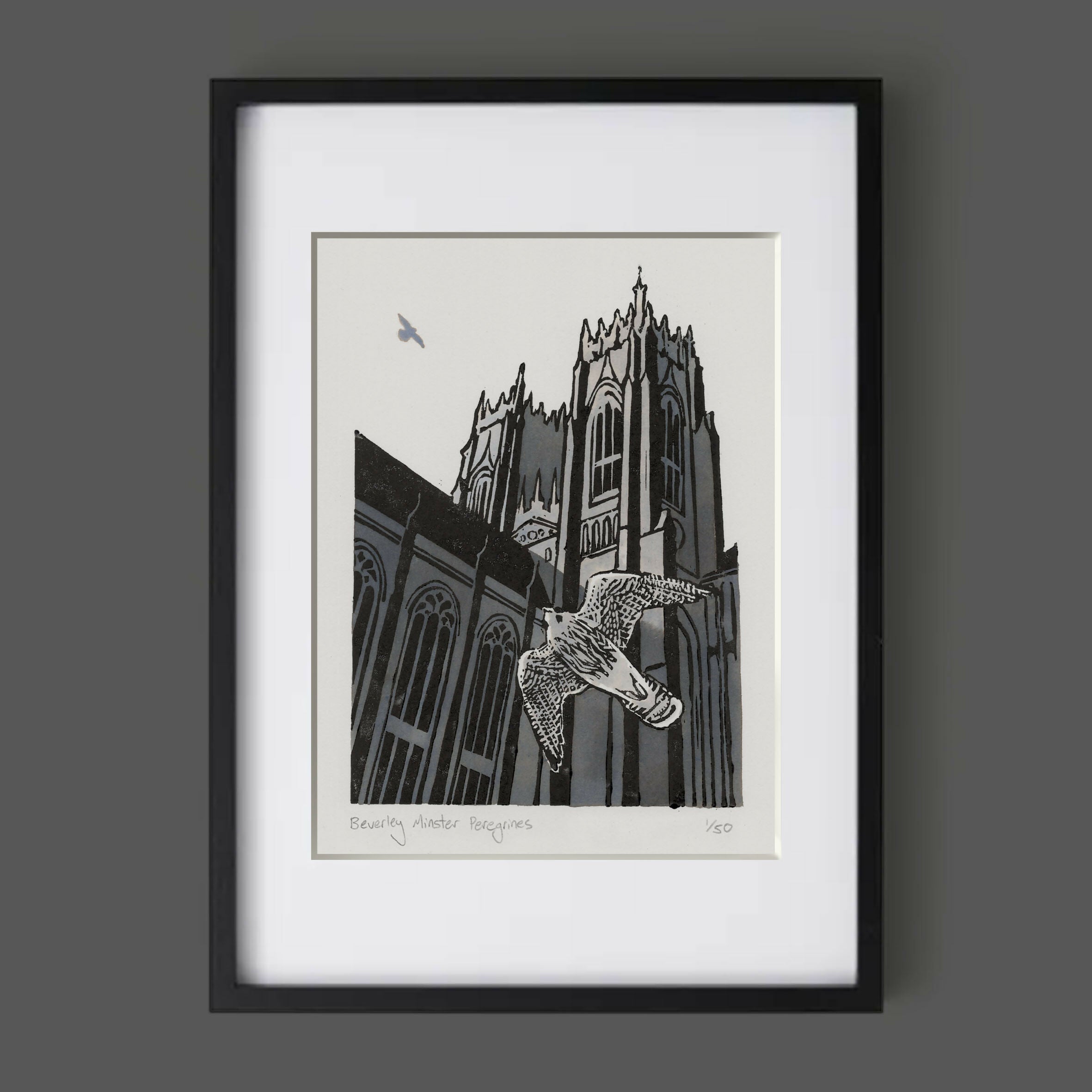 Beverley Minster Peregrines - Linocut Print