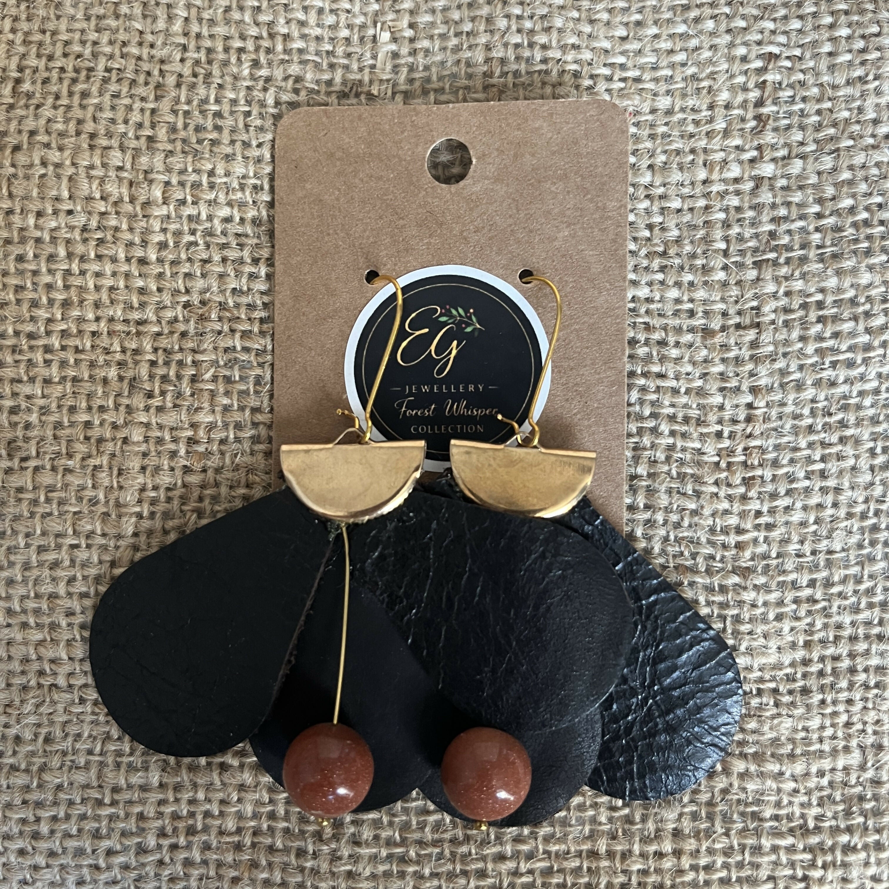 Forest Whisper – Chocolate Brown Thin Leather Flower Earrings with Brown Stone