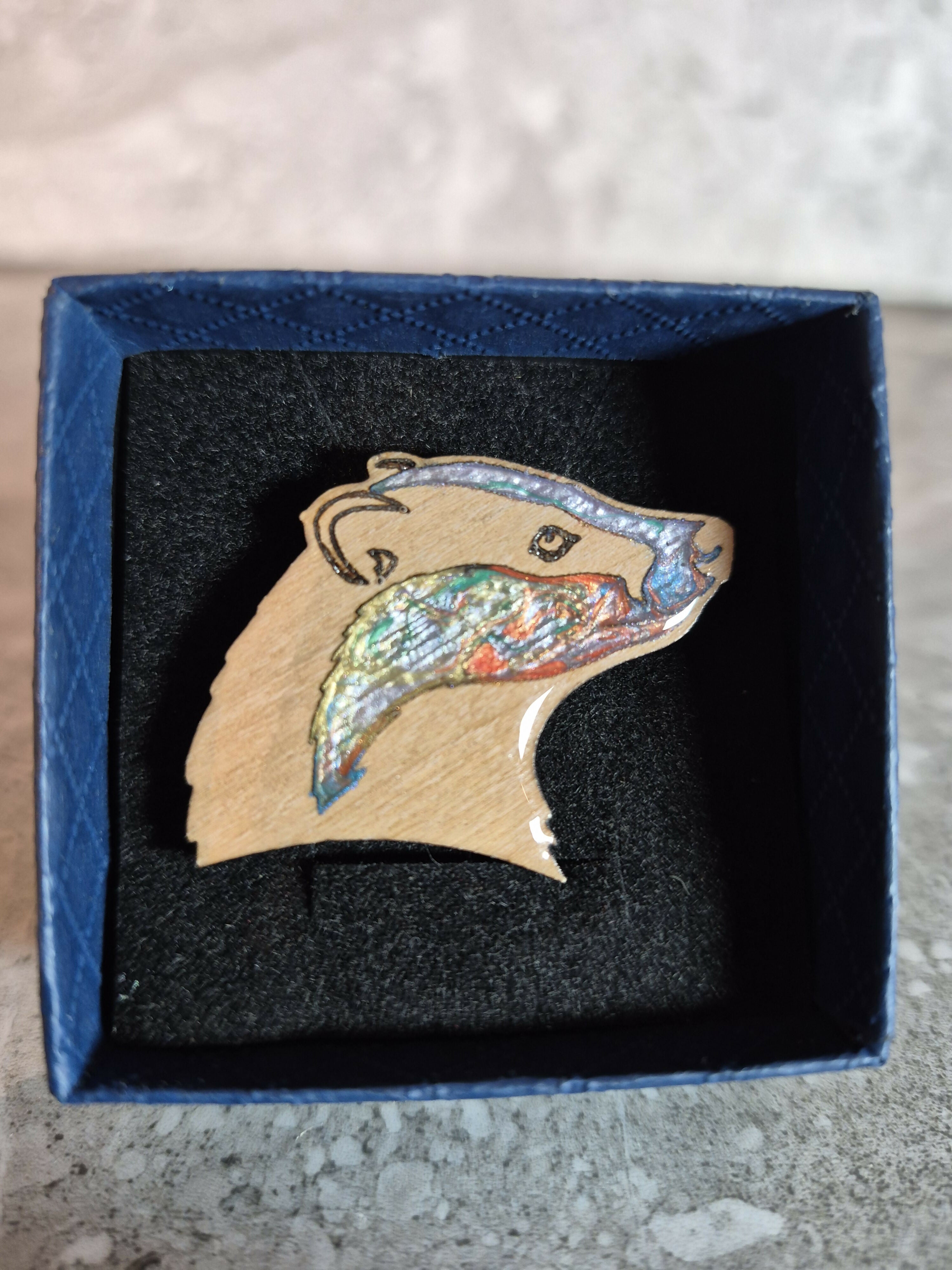 Handcrafted Cherry Veneered Badger Head Pin