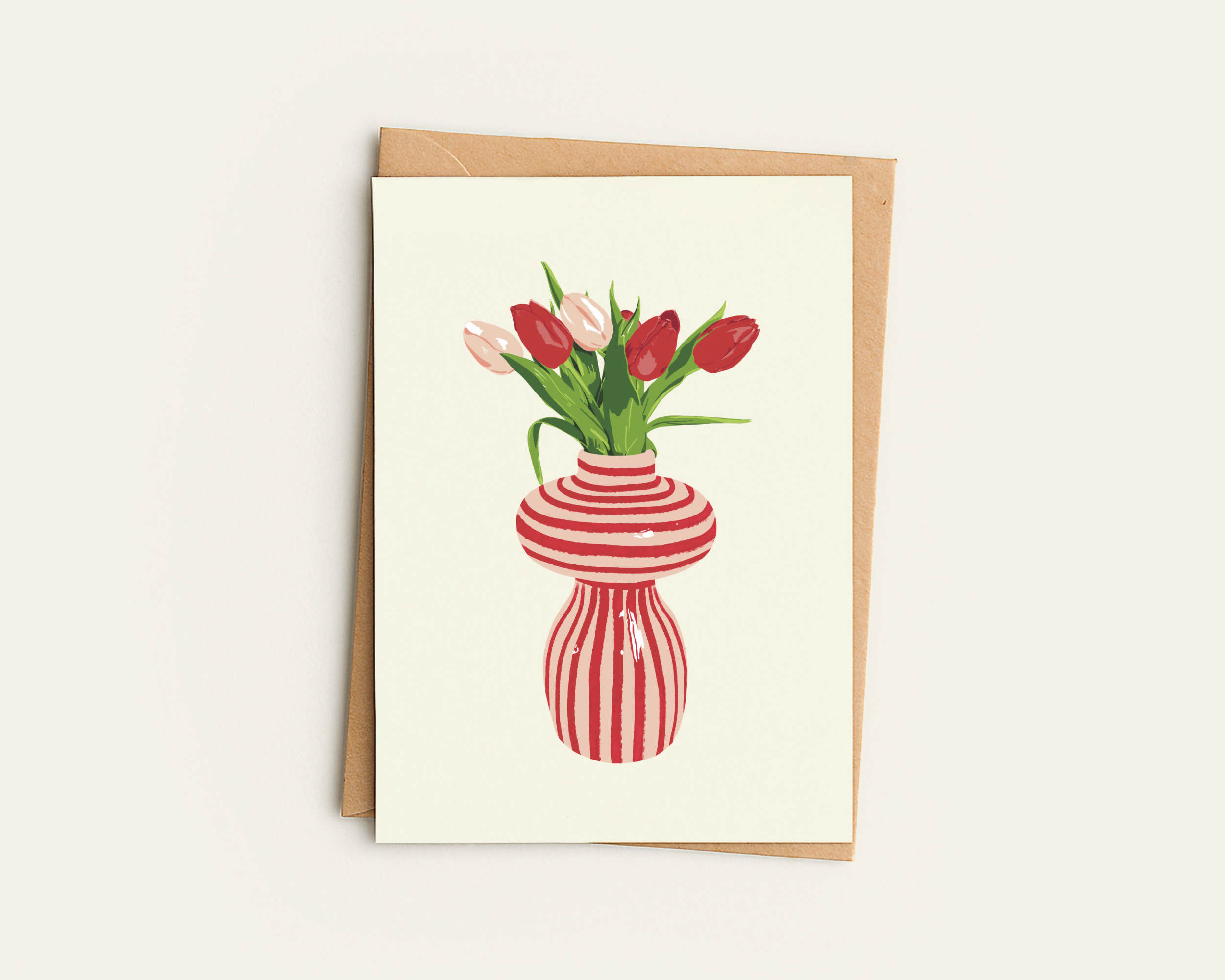Red Tulip Flower Vase Greetings Card