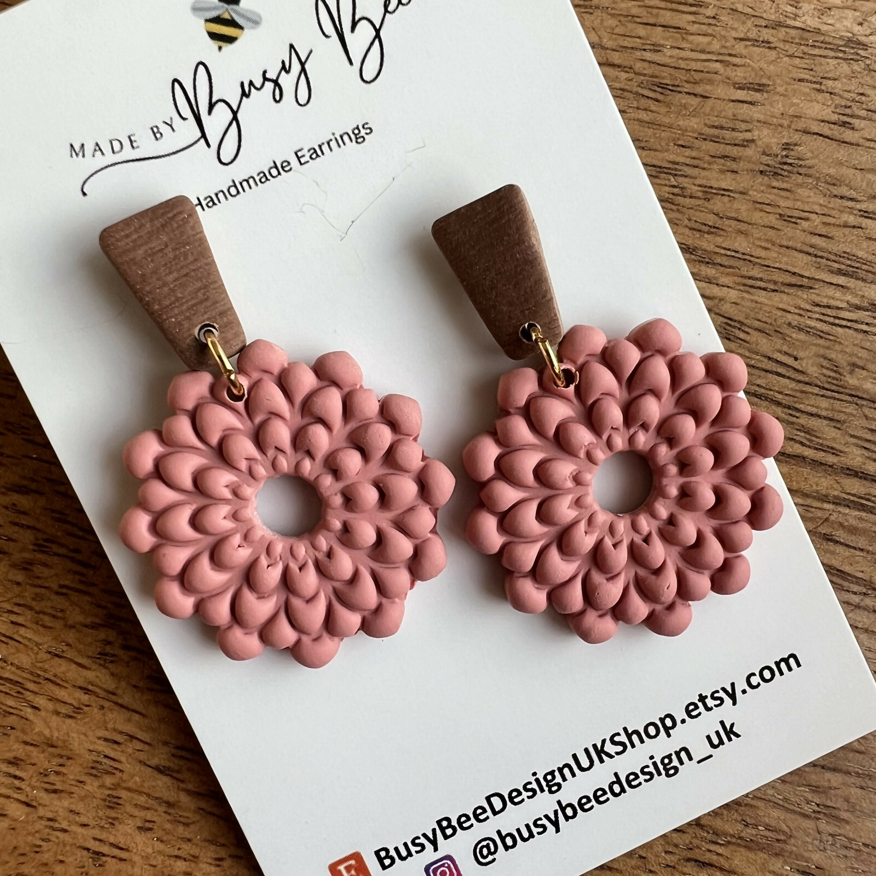 Floral Dangle Earrings – Polymer Clay Textured Earrings, Dainty Earrings, Handmade Clay Jewellery