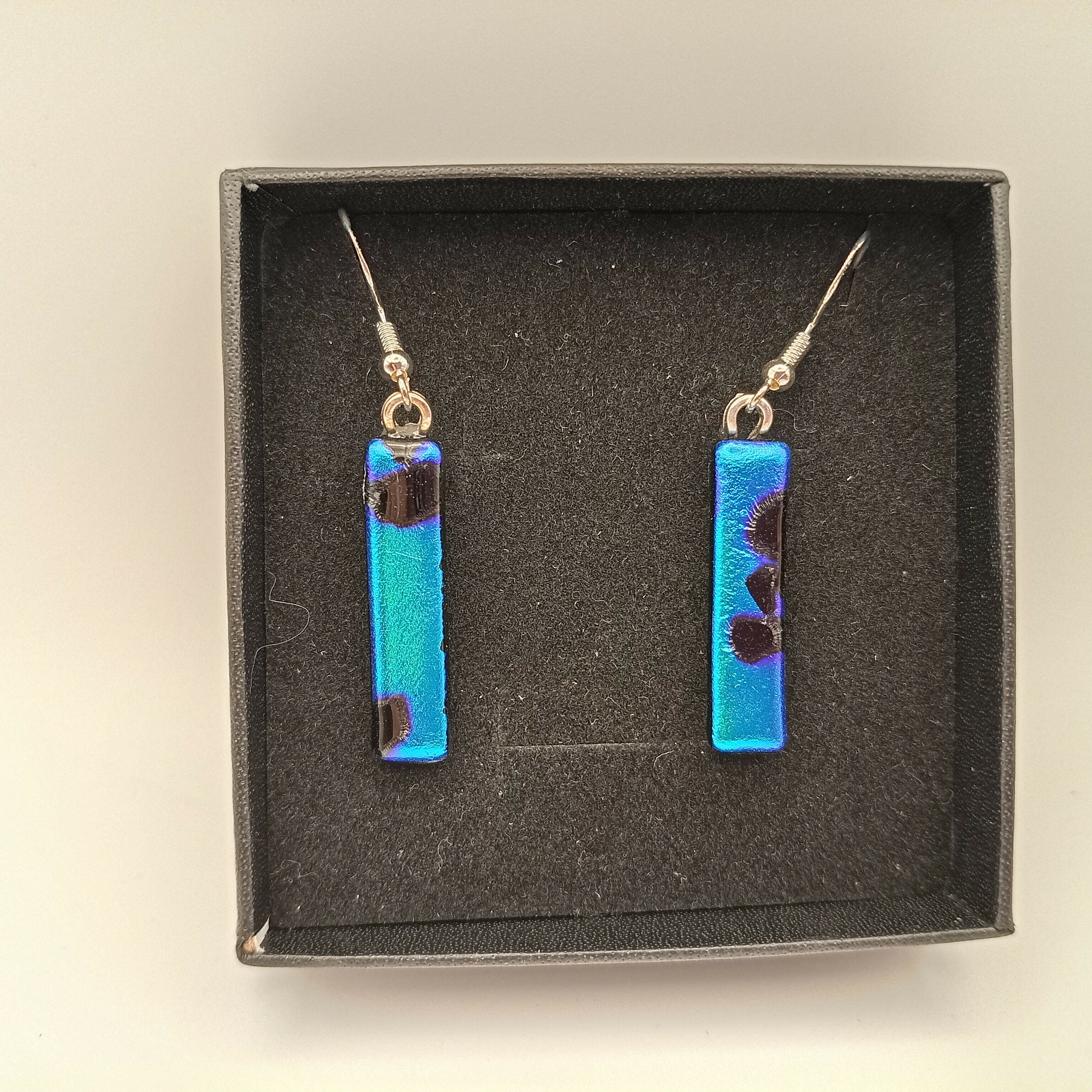 Blue and Black Pattern Dichroic Earrings