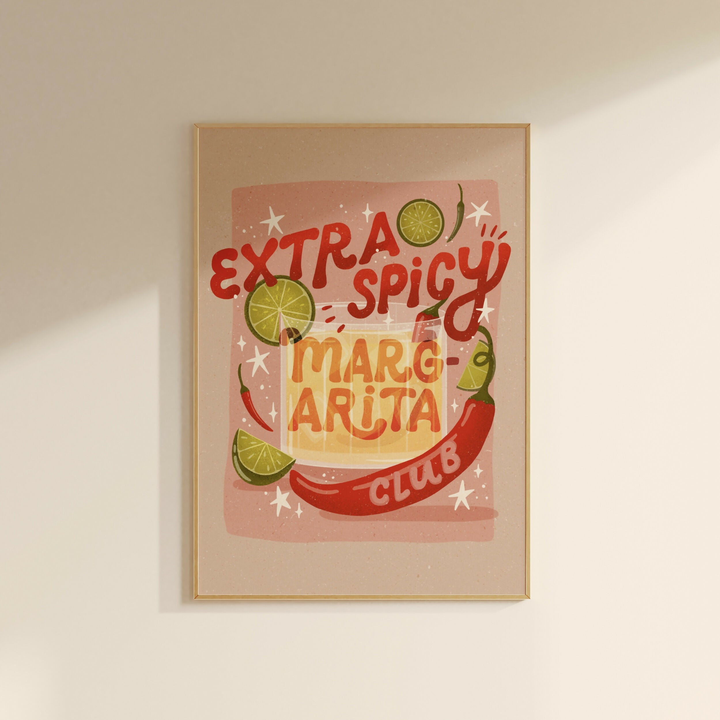 Extra Spicy Margarita Club Art Print, Bold Kitchen Wall Art, Cocktail Lover Gift (A4)