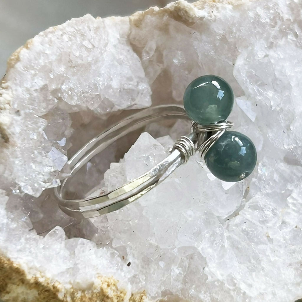 Handmade Sterling Silver Blue Water Jade Ring Size P