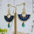 Turquoise Crystal Macramé Earrings; Blue Boho Earrings With Gold Spiral Wire Art