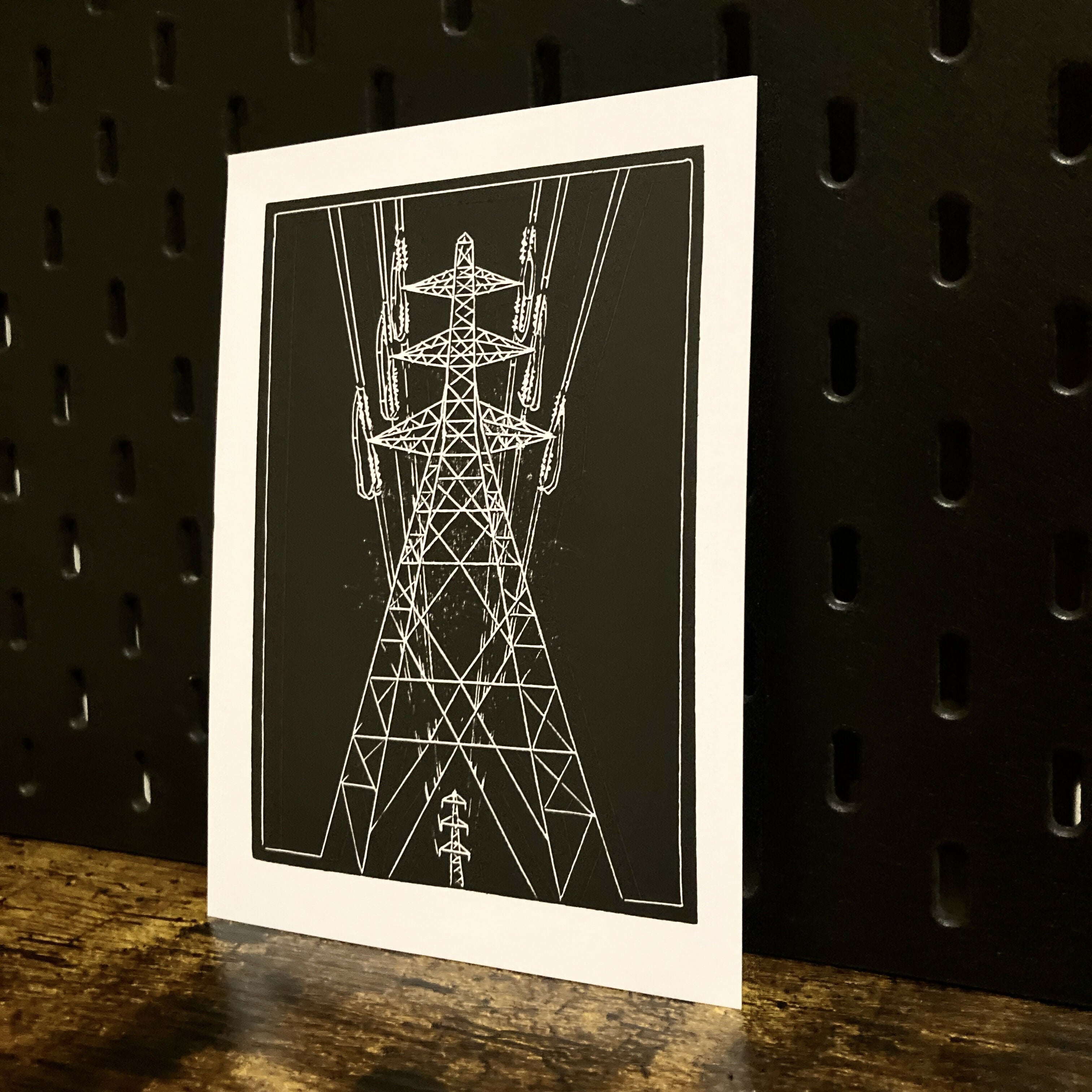 Pylon - 5x7 Hand Carved Lino Print On Card