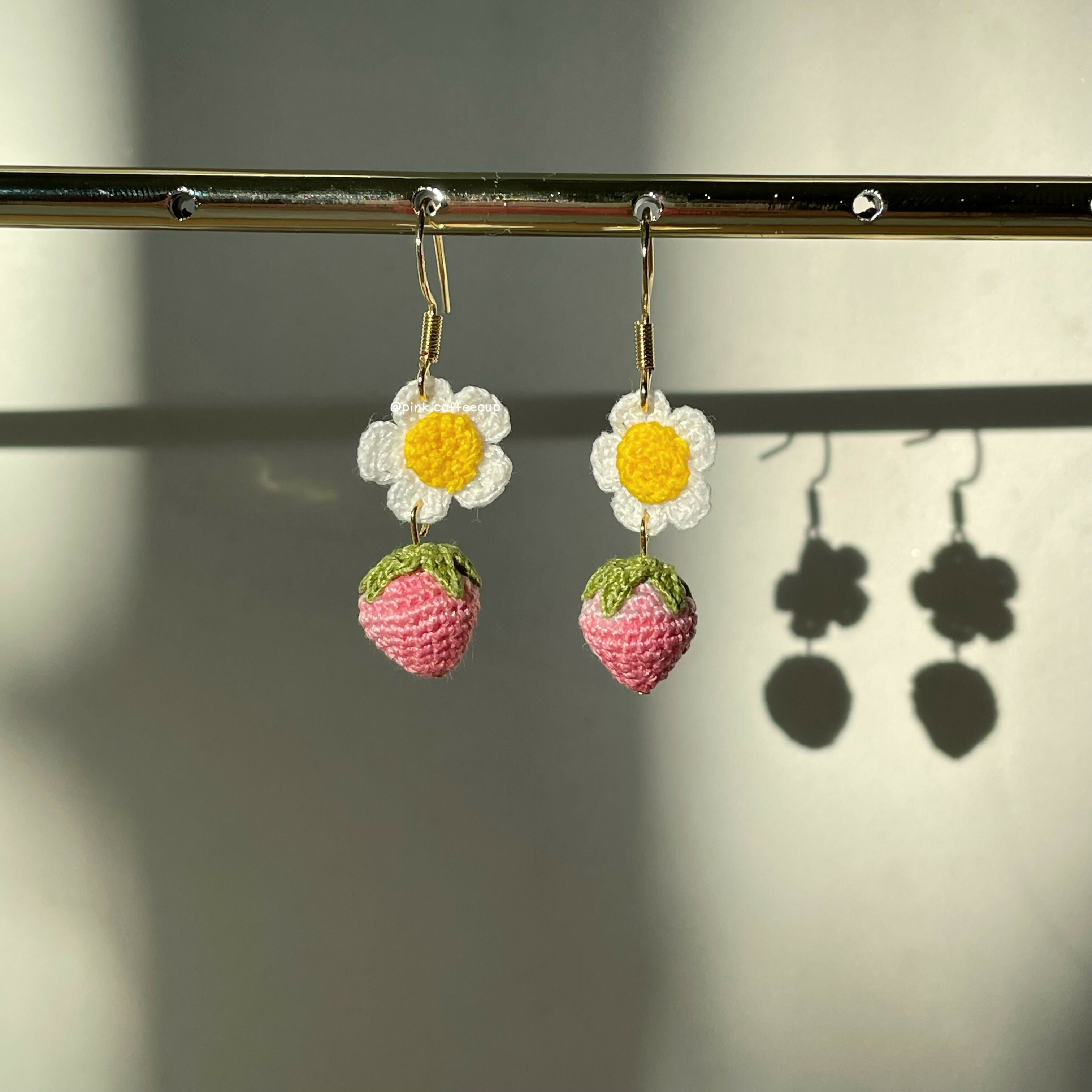 Micro Crochet Strawberry Drop and Dangle Earrings