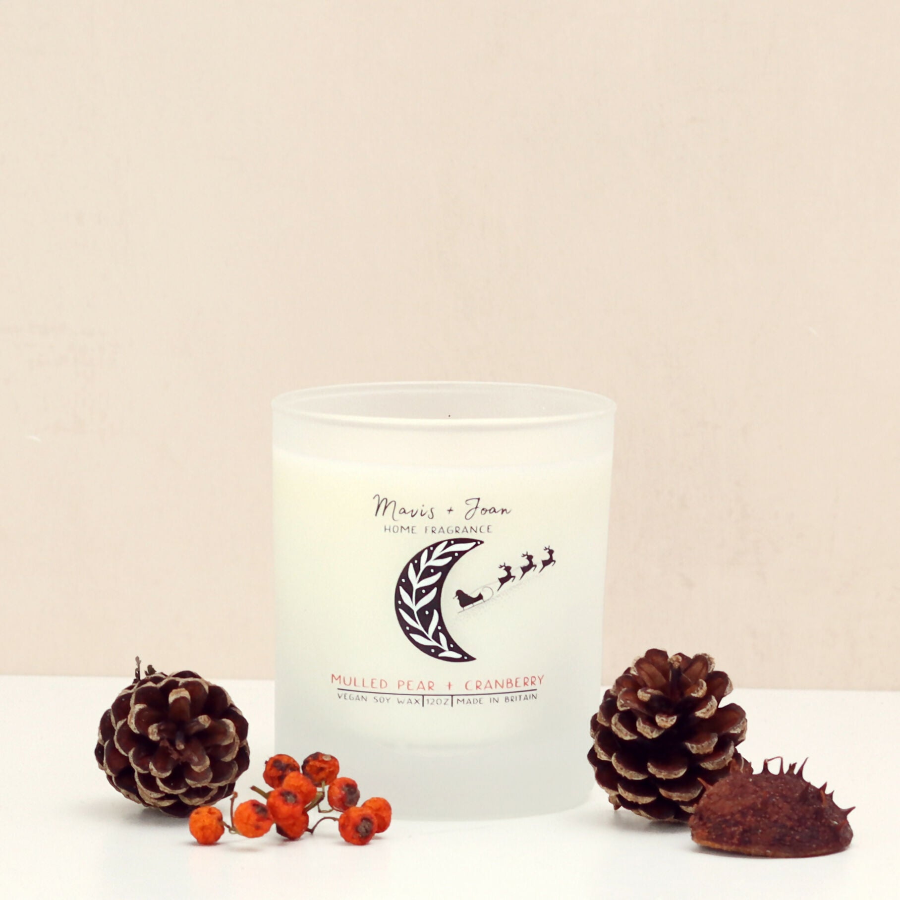 Mulled Pear + Cranberry Soy Wax Candle In A Frosted Glass Jar