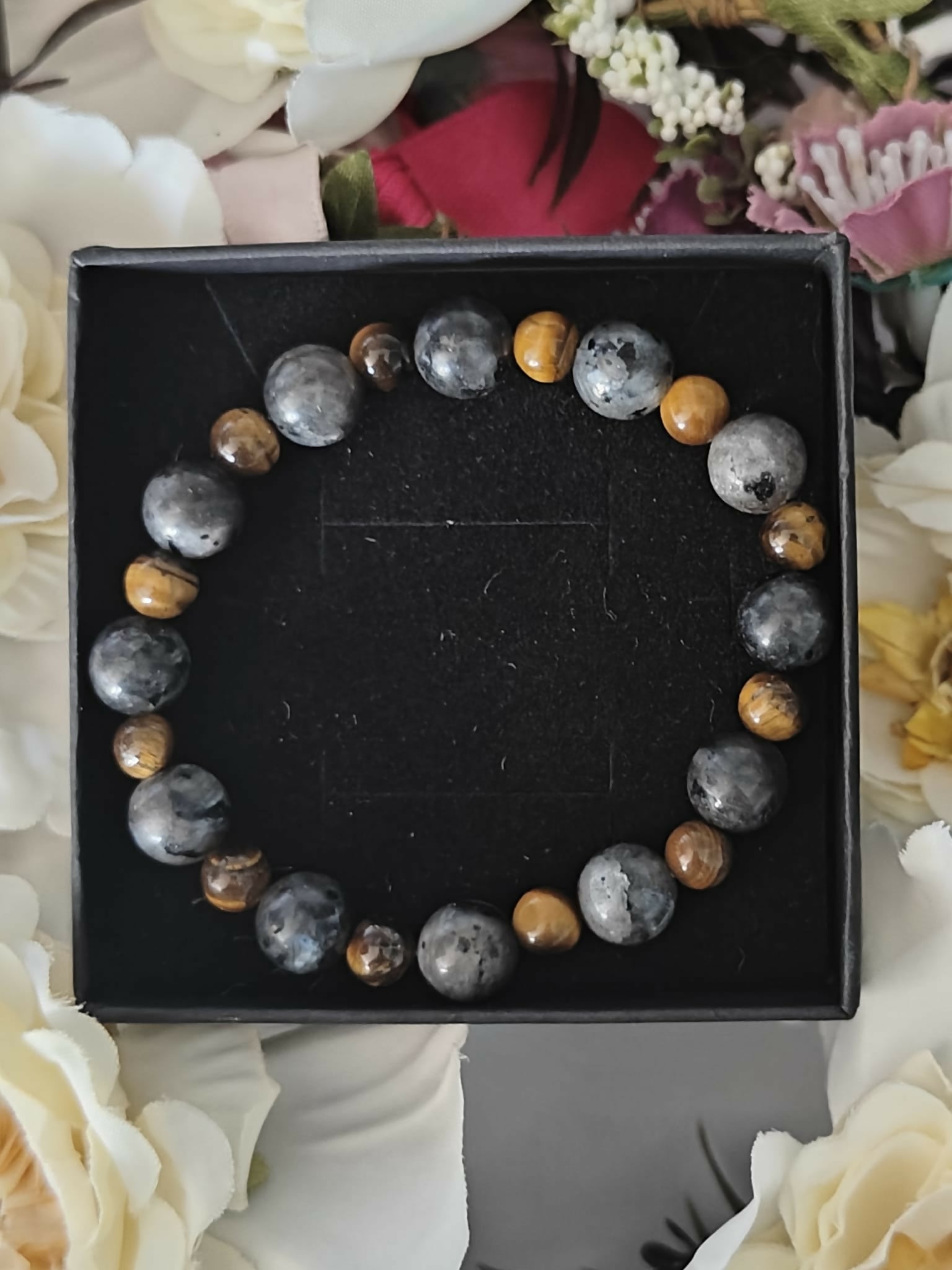 Labradorite and Tiger's Eye Crystal Bead Bracelet