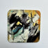 Coaster 9cm square- abstract design blue and yellow