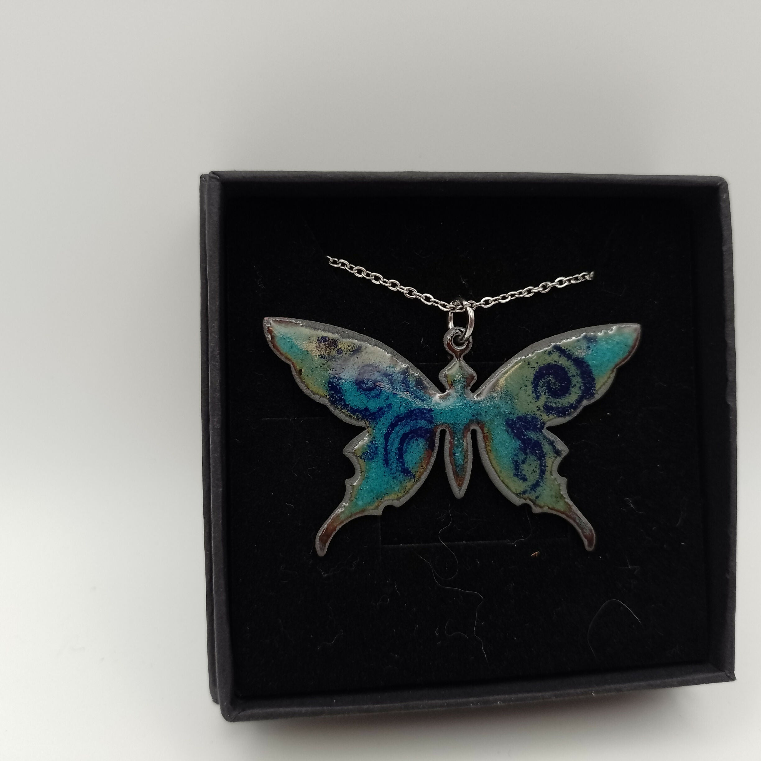 Light and Dark Blue Enamel Butterfly Pendant