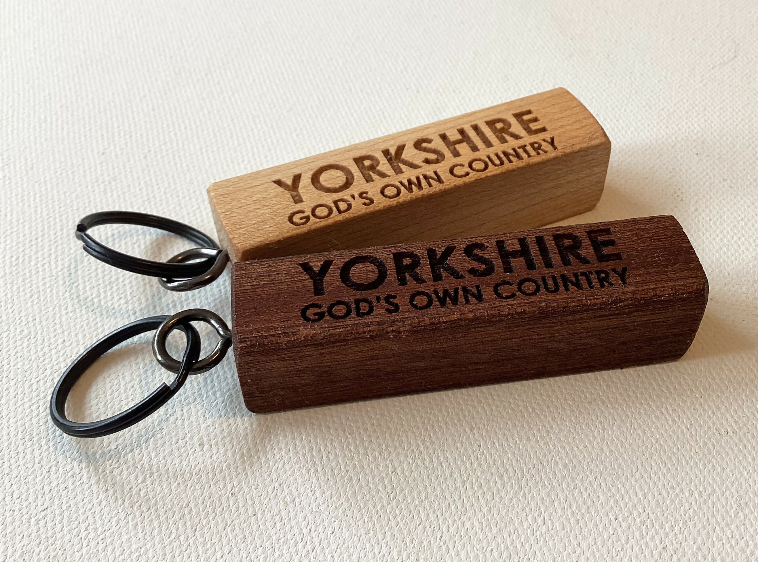Leeds Keyring - Engraved Wooden Block - Yorkshire God's Own Country