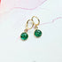 Handmade Purple Or Emerald And Gold Leaf Resin Charms On Golden Huggie Hoops