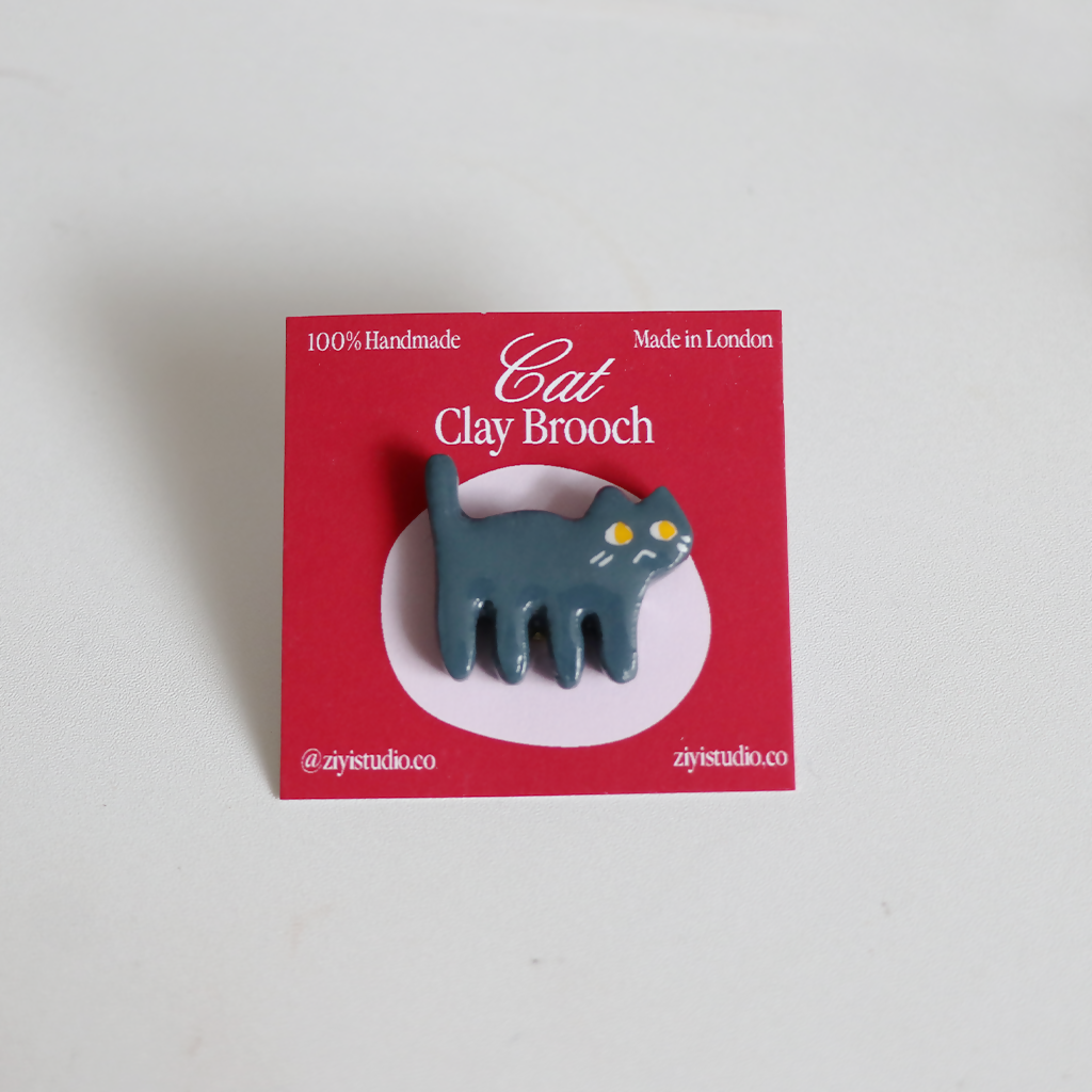 Handmade Cat Clay Brooch