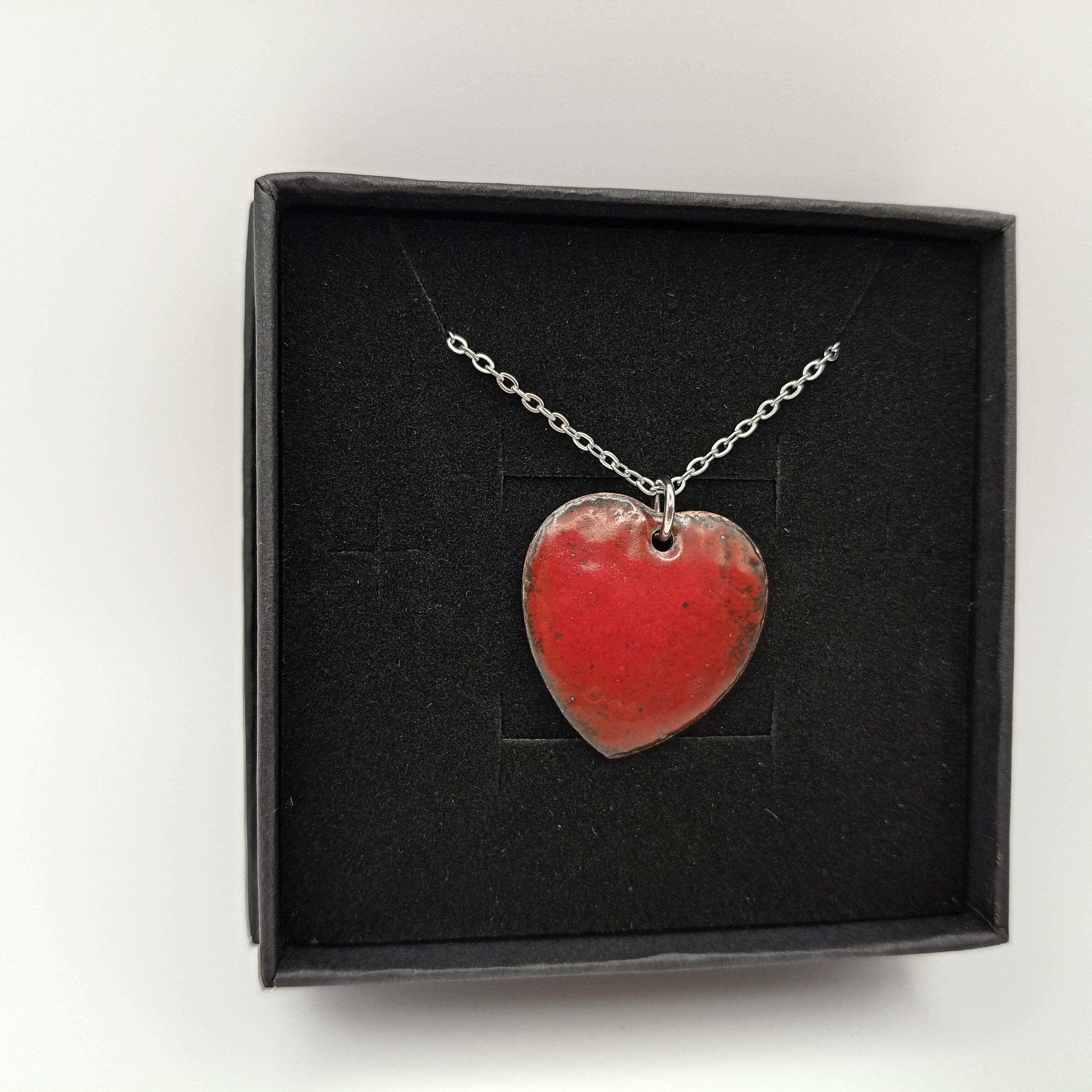 Bright Red Enamel Heart Pendant