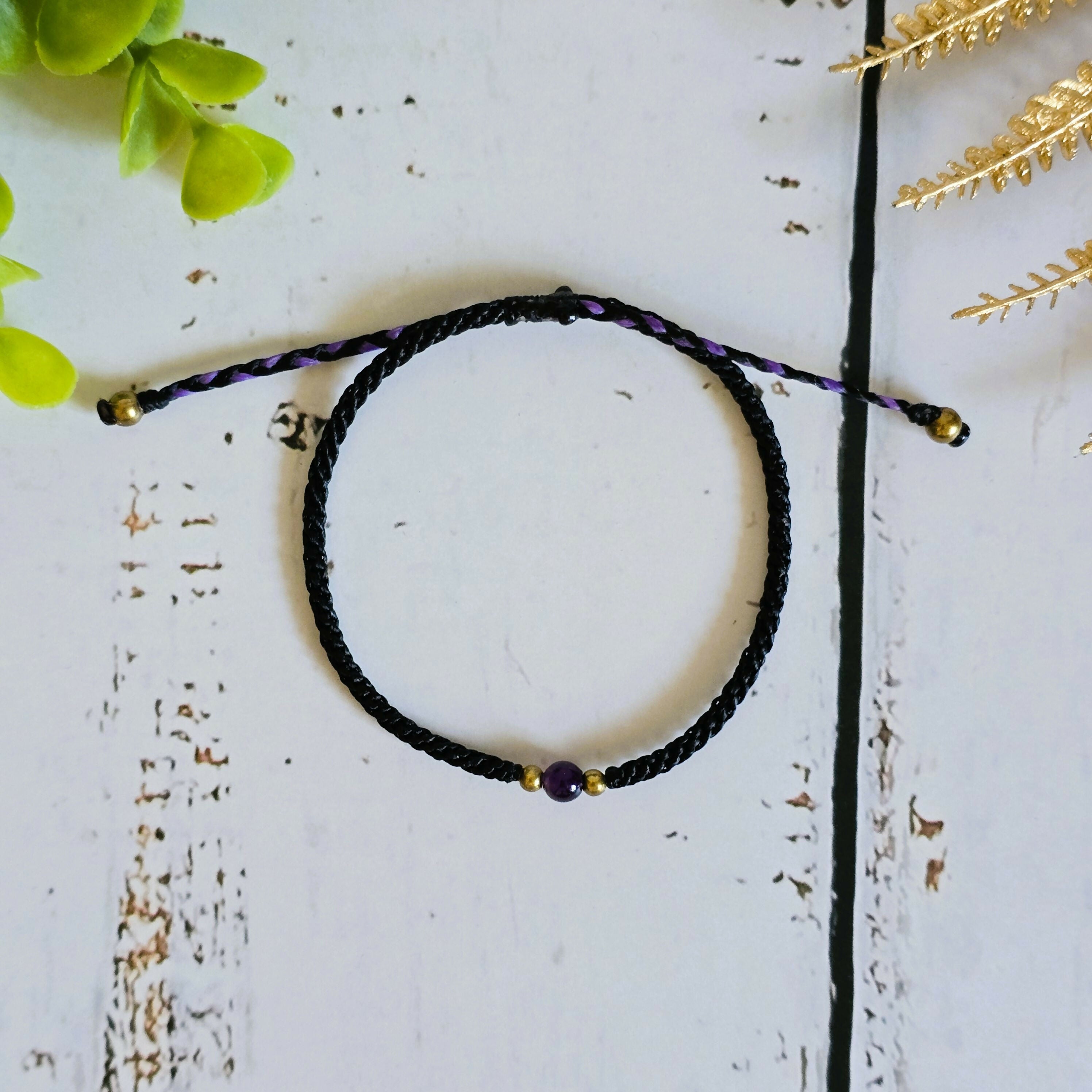 Amethyst Birthstone Bracelet; Single Crystal Macrame Adjustible February Gift Bracelet