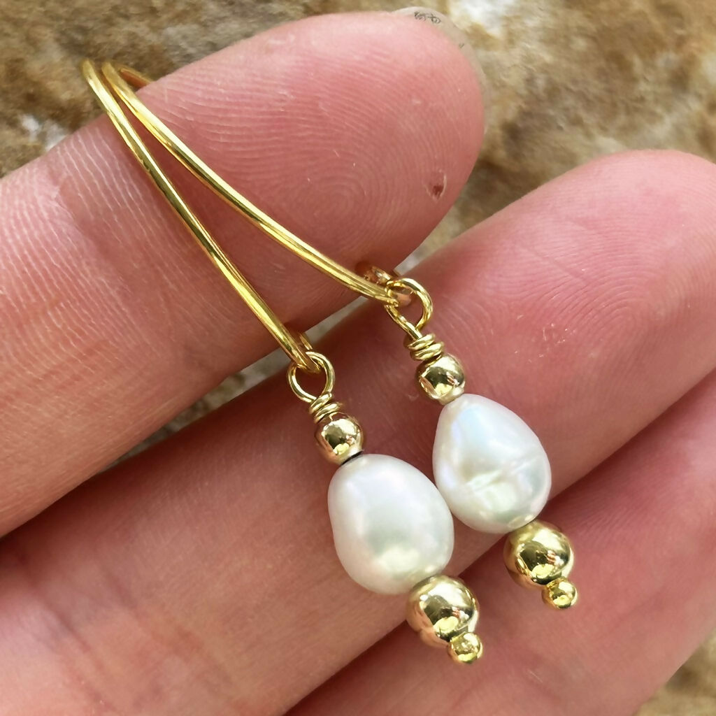 Handmade Gold Vermeil Fresh Water Pearl Drop Earrings