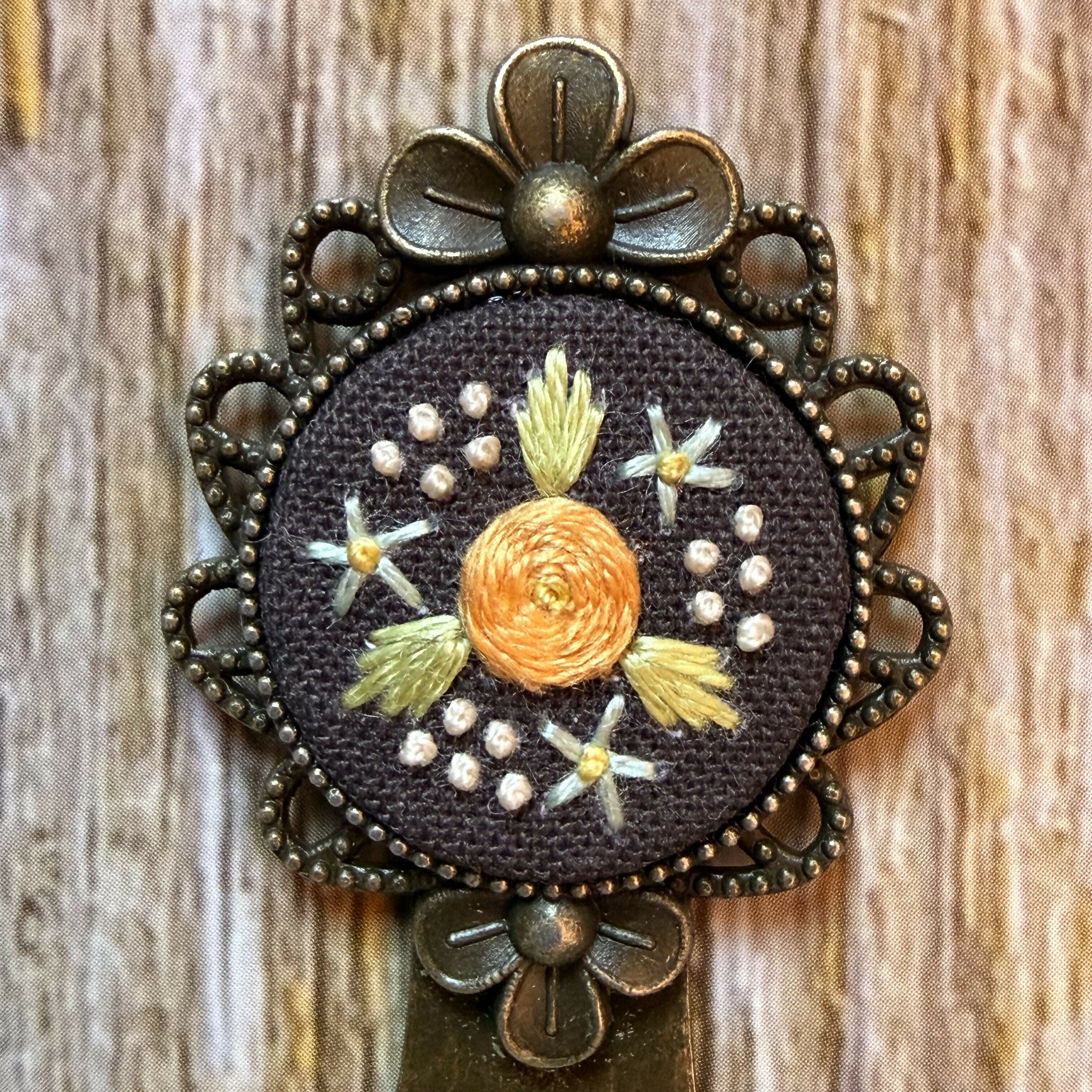Bronze Hand Embroidered Floral Bookmark