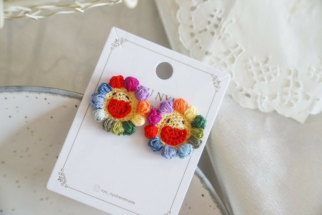 Rainbow Flower Smiley Face Earrings