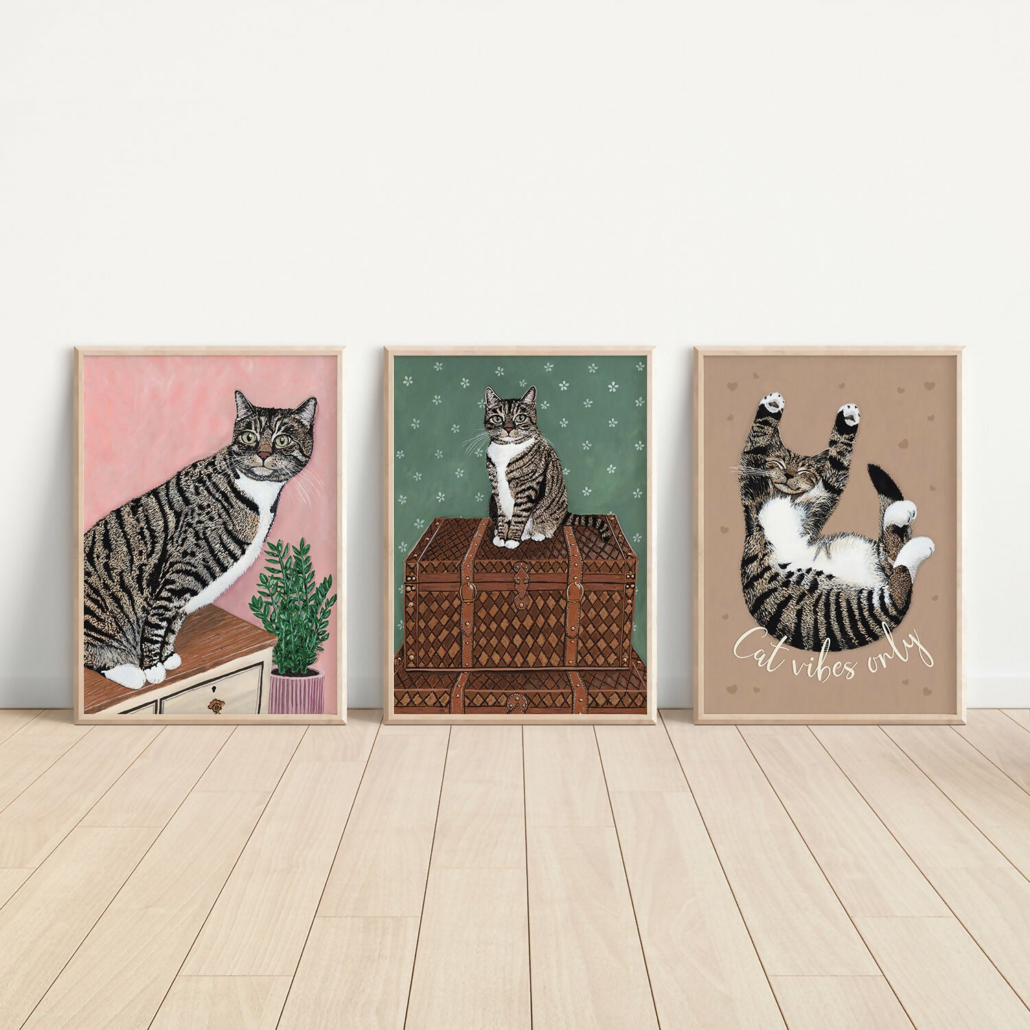 Tabby Cat Beige Art Print A4
