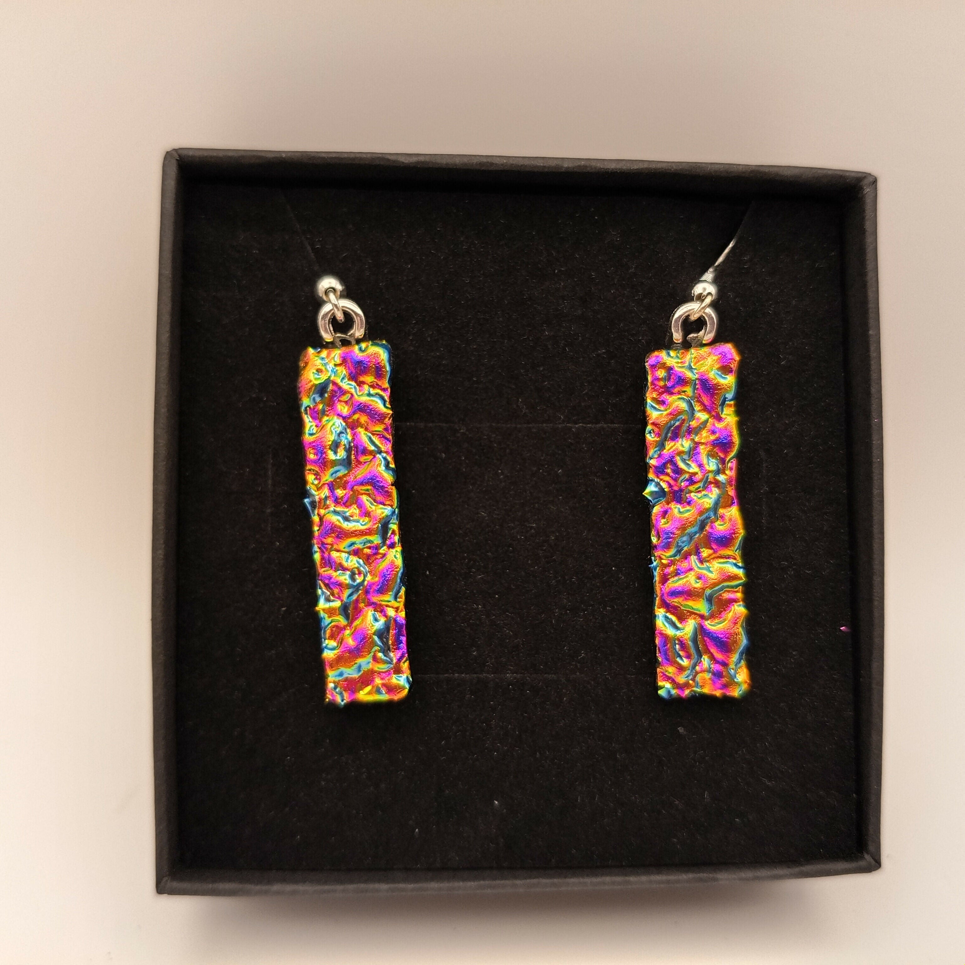 Pink and Gold Rippled Dichroic Earrings