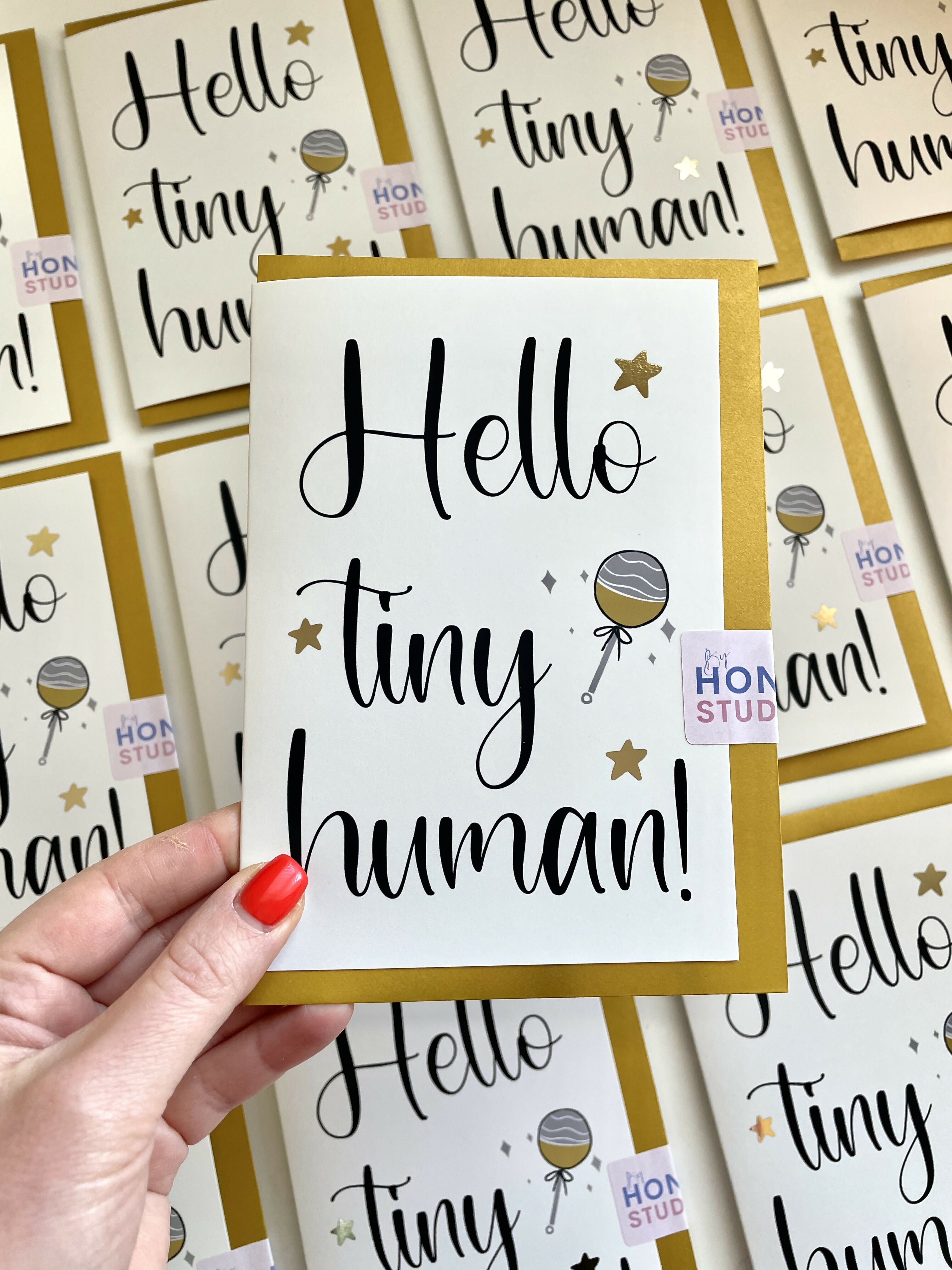 FOILED HELLO TINY HUMAN GREETINGS CARD