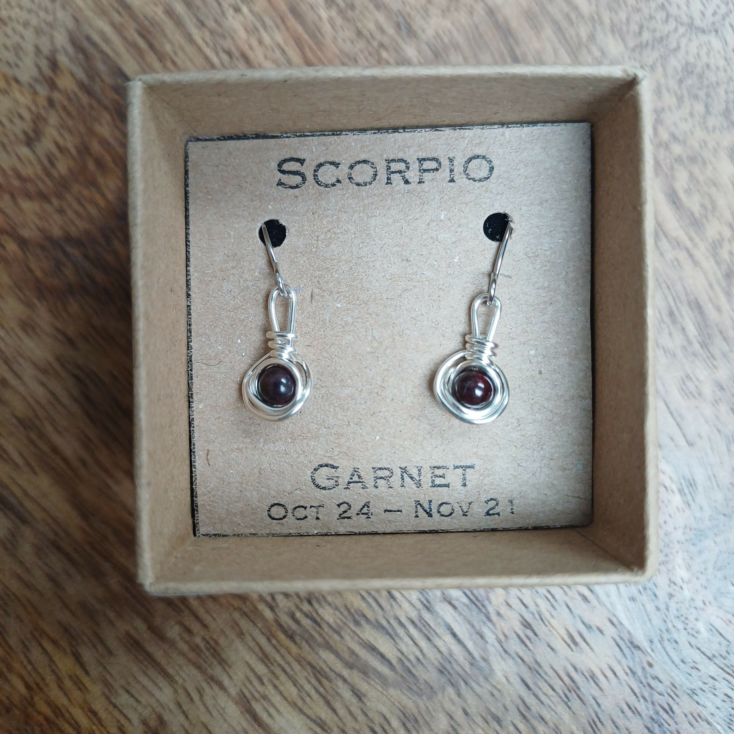 Scorpio Garnet Zodiac Wire Wrapped Earrings