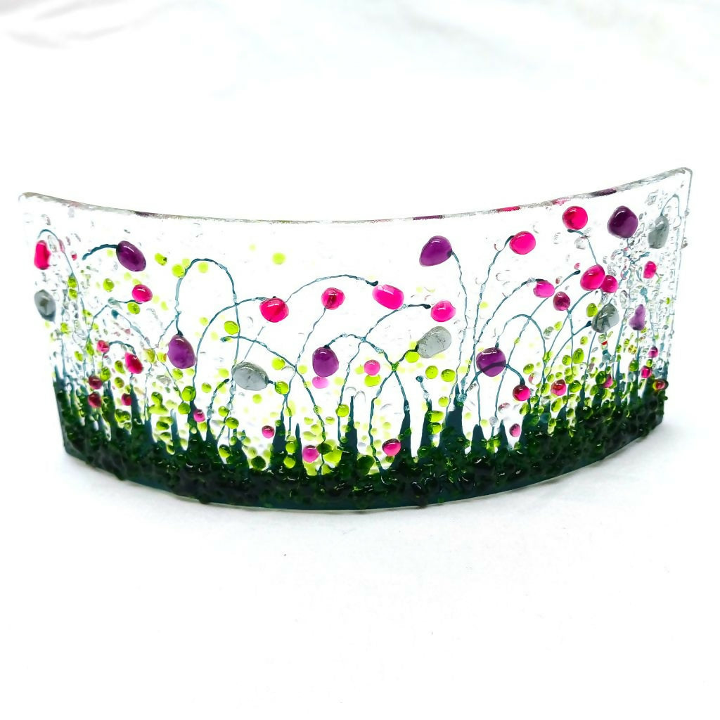 Small Fused Glass Flower Meadow Curve (Pinks)