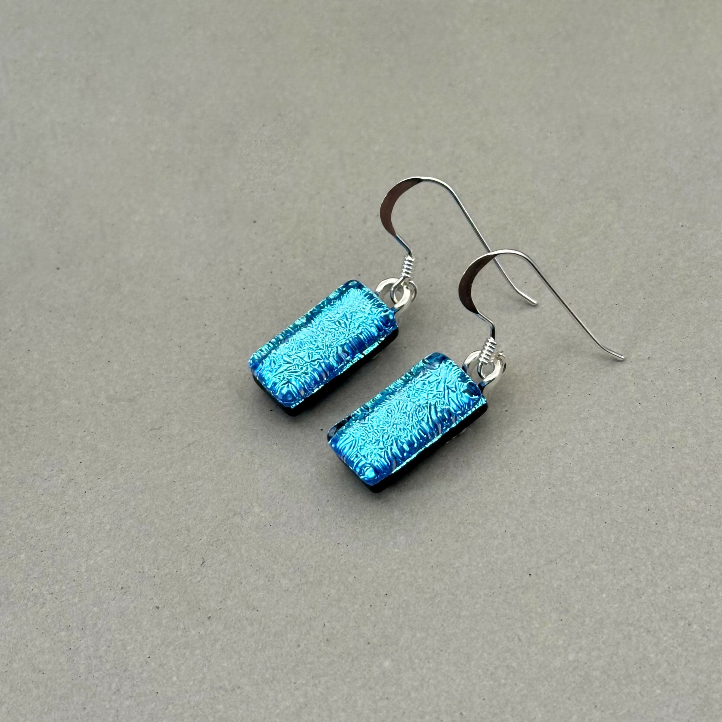 Ice Blue Dichroic Glass Necklace and Earrings Set - Sterling Silver, Handmade by Jade Tapson Glass