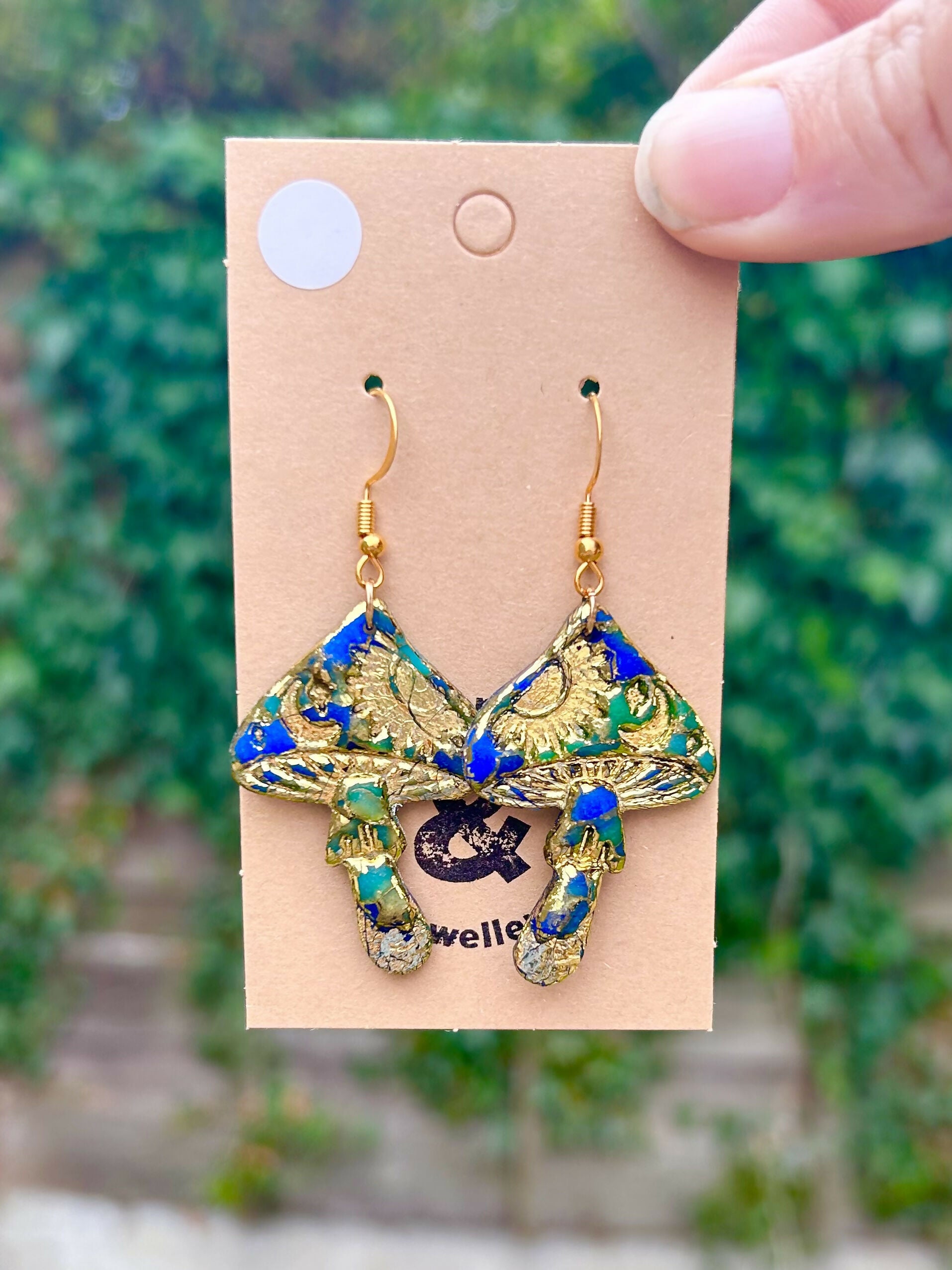 Polymer clay celestial mushroom earrings